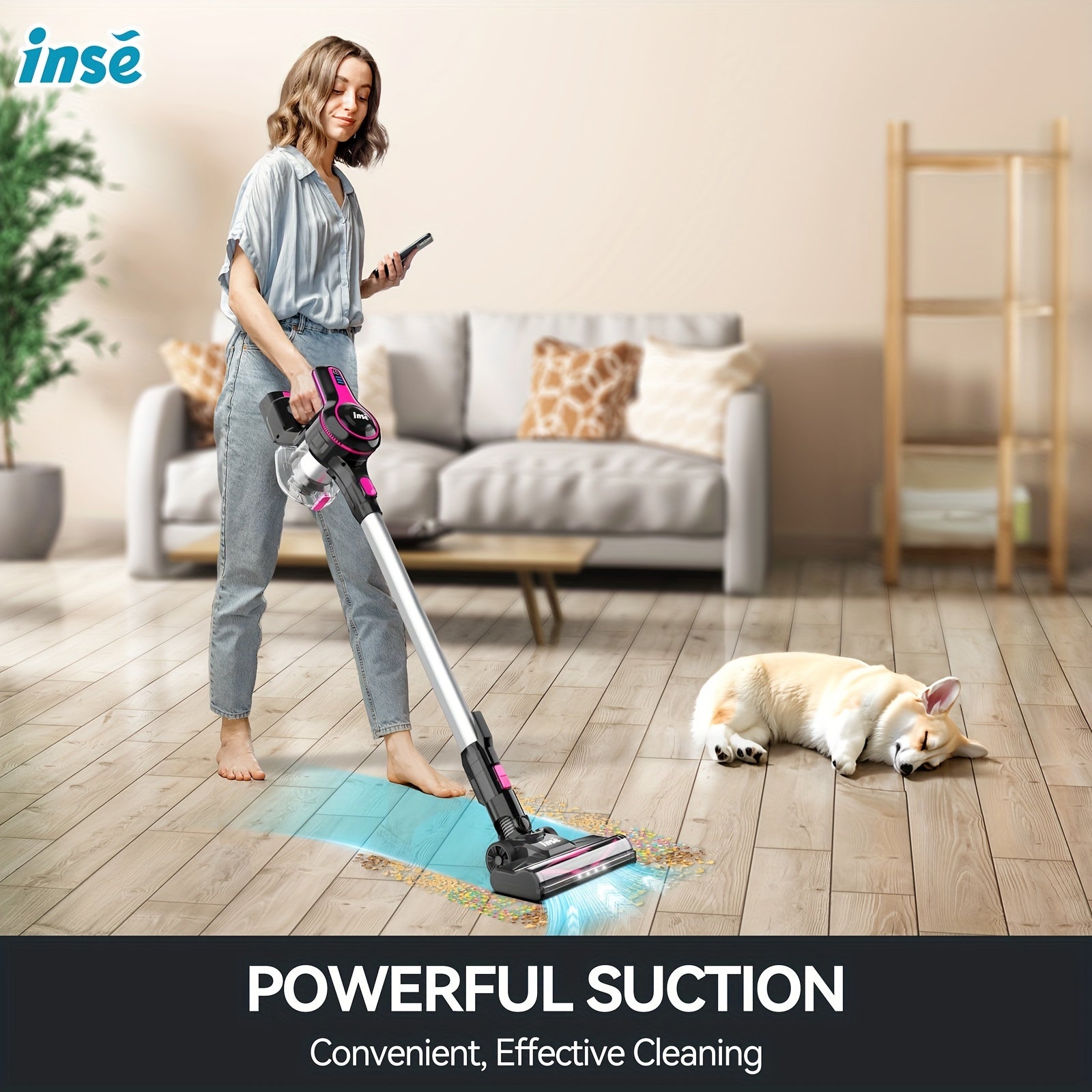 INSE N520 Cordless Vacuum Cleaner, 6 In 1 Rechargeable Powerful Lightweight Stick Vacuum With 2200 MAh Battery