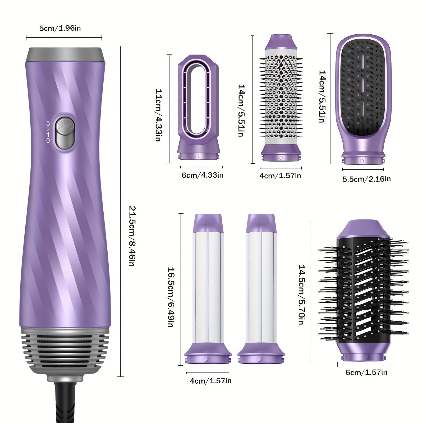 6 In 1 Hot Air Brush, Detachable Hair Dryer Brush, Powerful Hair Blow Dryer With Diffuser, Air Curler Wand