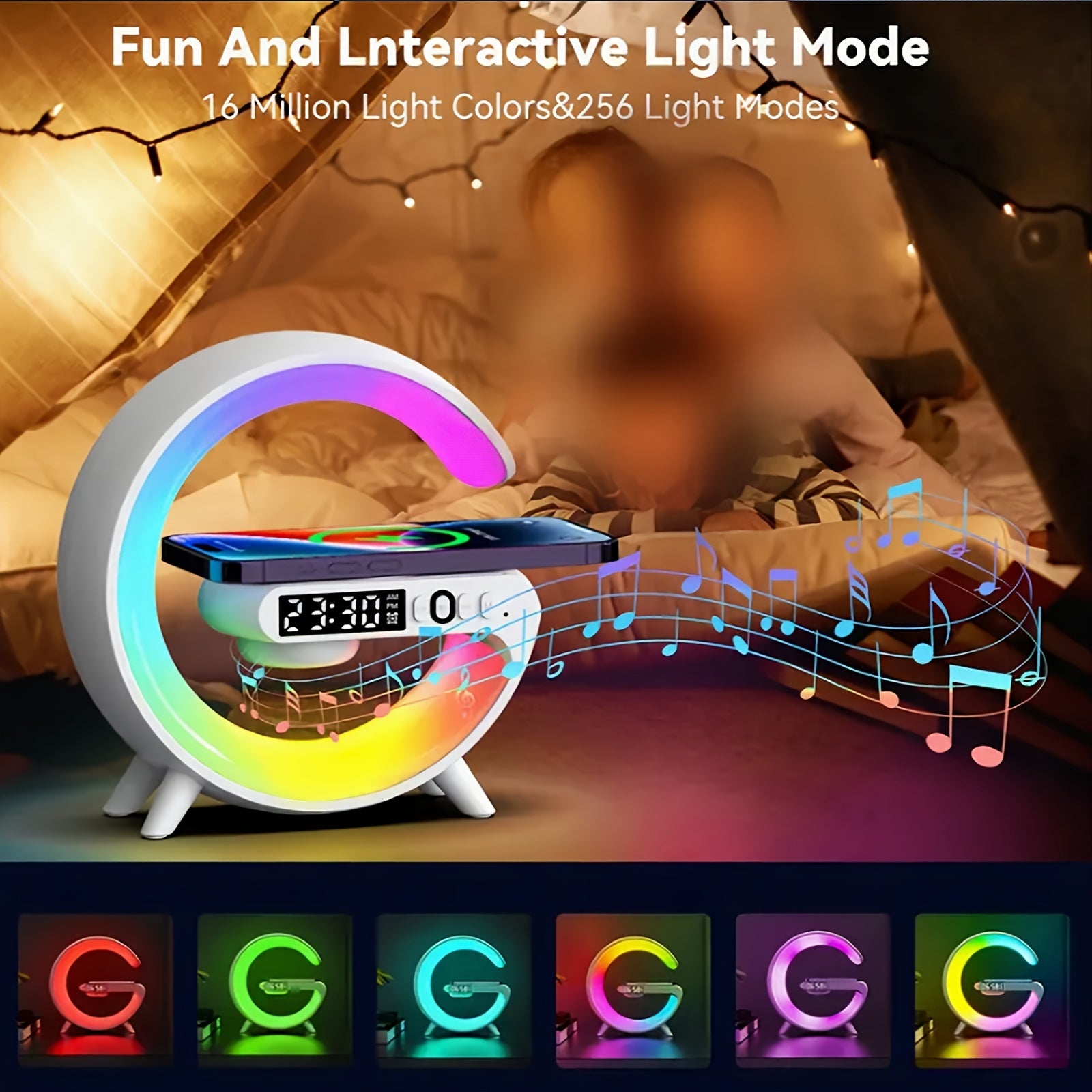 Wireless Speakers With Wireless Fast Charging, Rhythm RGB Light, Bar Smart Light, Sunrise Alarm Clock, Wake Up Light For Bedrooms, Dimmable Table Lamp.