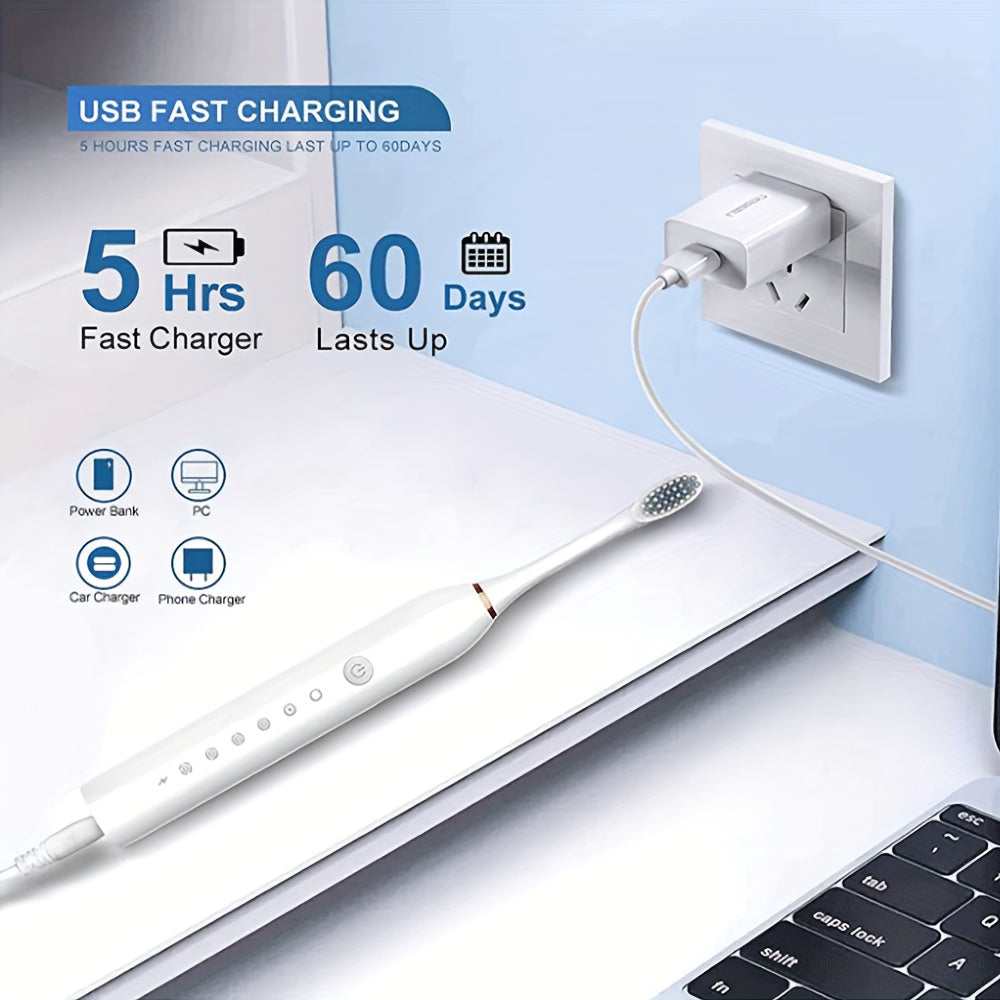 Electric Toothbrush With 6 Modes And A Smart Timer, Suitable For Both Men And Women, Rechargeable USB Electric Toothbrush, Oral Hygiene, 4/8 Replacement Heads, Sensitive Gums And Teeth Special Soft Toothbrush