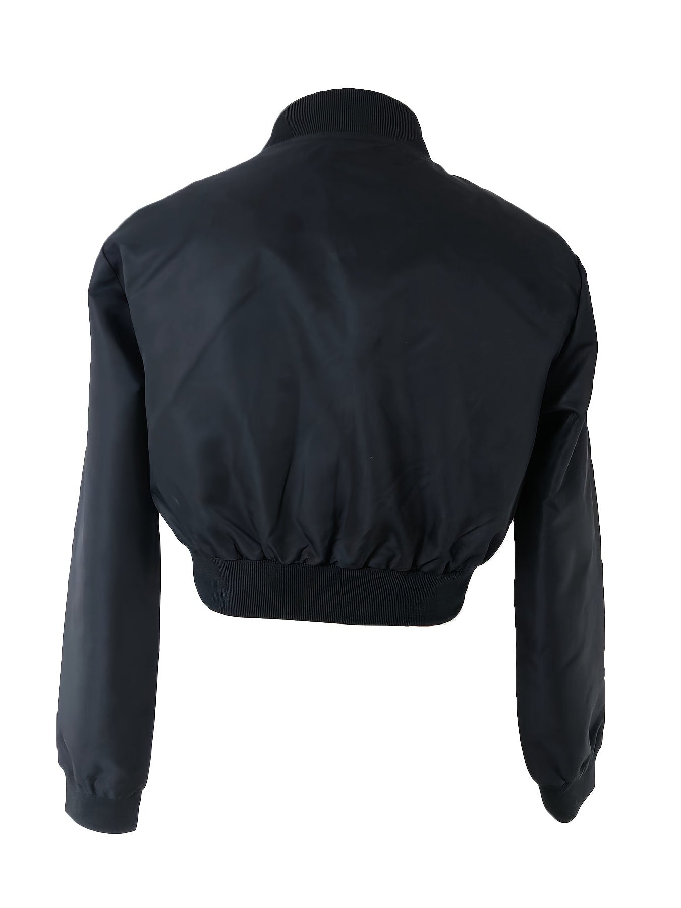 Zipper Solid Crop Jacket, Y2K Long Sleeve Jacket For Spring & Fall, Women's Clothing