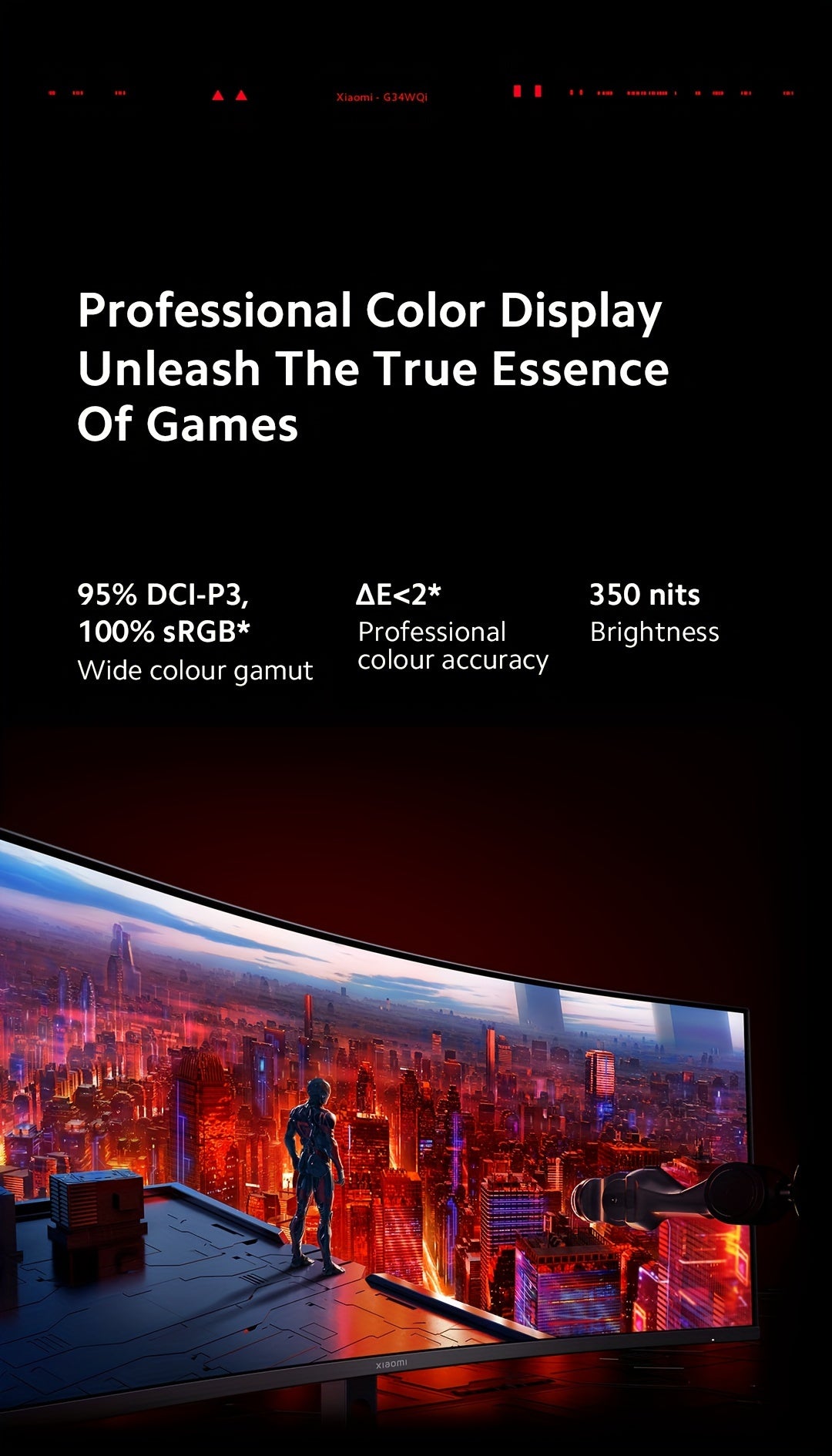 Xiaomi 34-inch Curved Gaming Monitor 180Hz High Reshed Rate 1ms Fast FreeSync Premium E<2* Professional Calibration 95%DCI-P3 100% SRGB* Low Blue Light Computer Screen Monitor Desktop Monitor