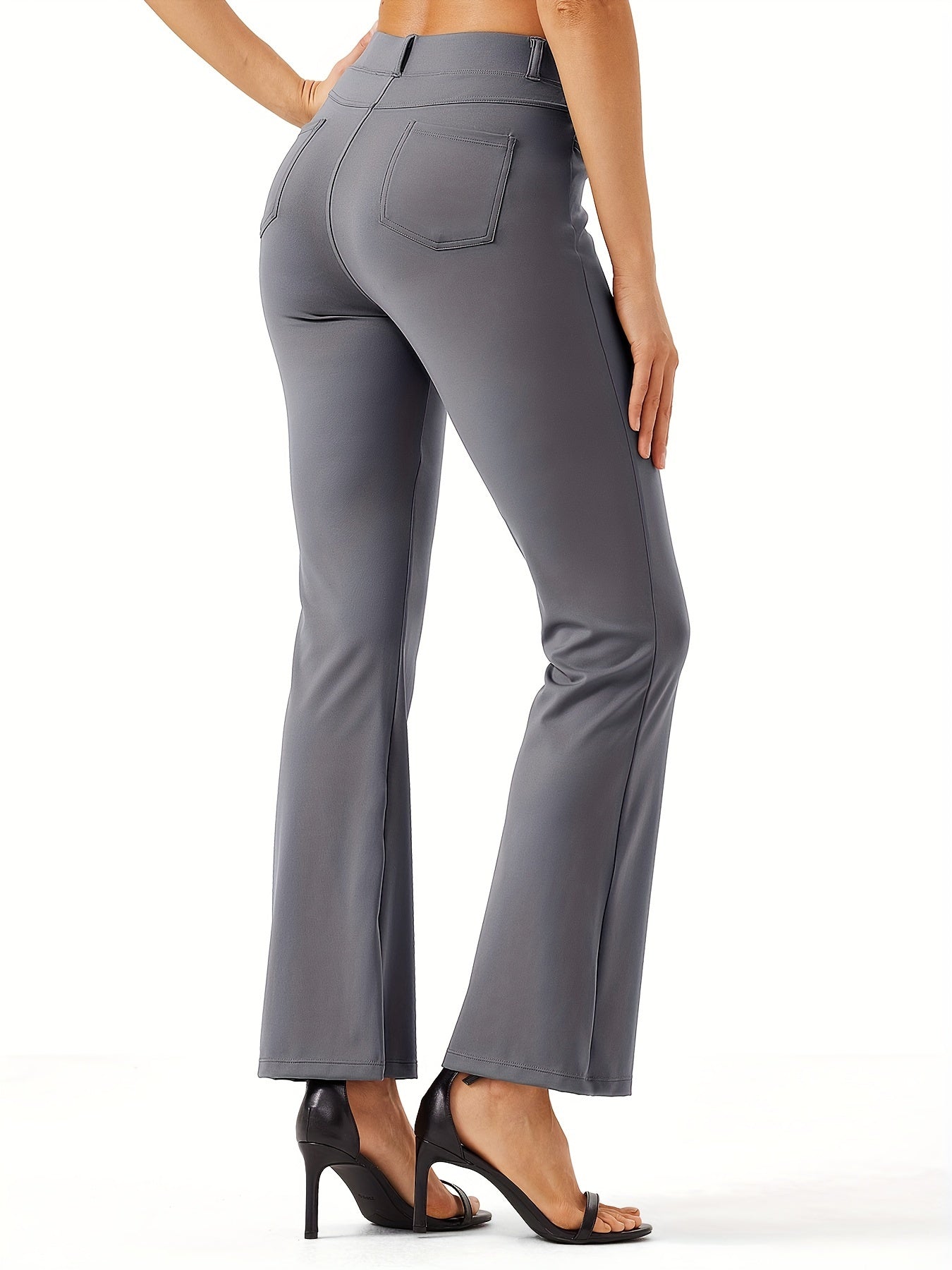 Women's Yoga Dress Work Pants Lightweight Slacks Stretch Casual Office Flare Pants Wide Leg With Belt Loops 4 Pockets