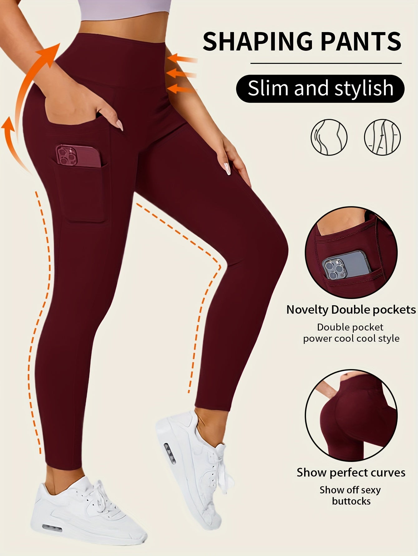 Seamless High Rise Leggings, Butt Lifting Leggings With Phone Pockets, Women's Underwear & Shapewear