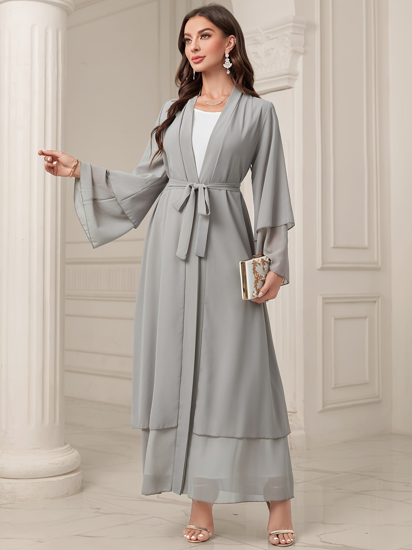 Islamic Modest Dress Without Hijab, Long Sleeve Open Front Casual Modest Muslim Dress