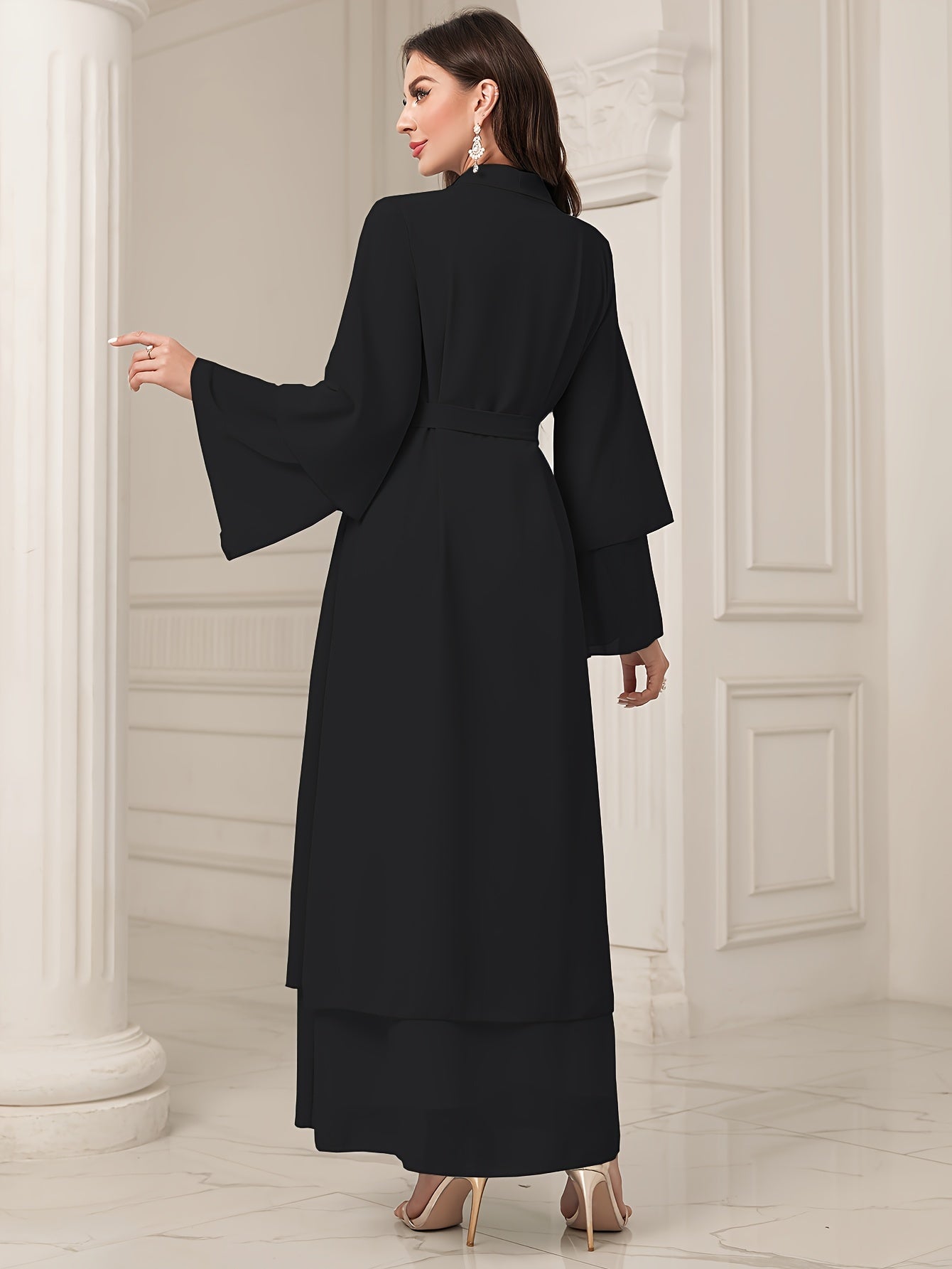 Islamic Modest Dress Without Hijab, Long Sleeve Open Front Casual Modest Muslim Dress