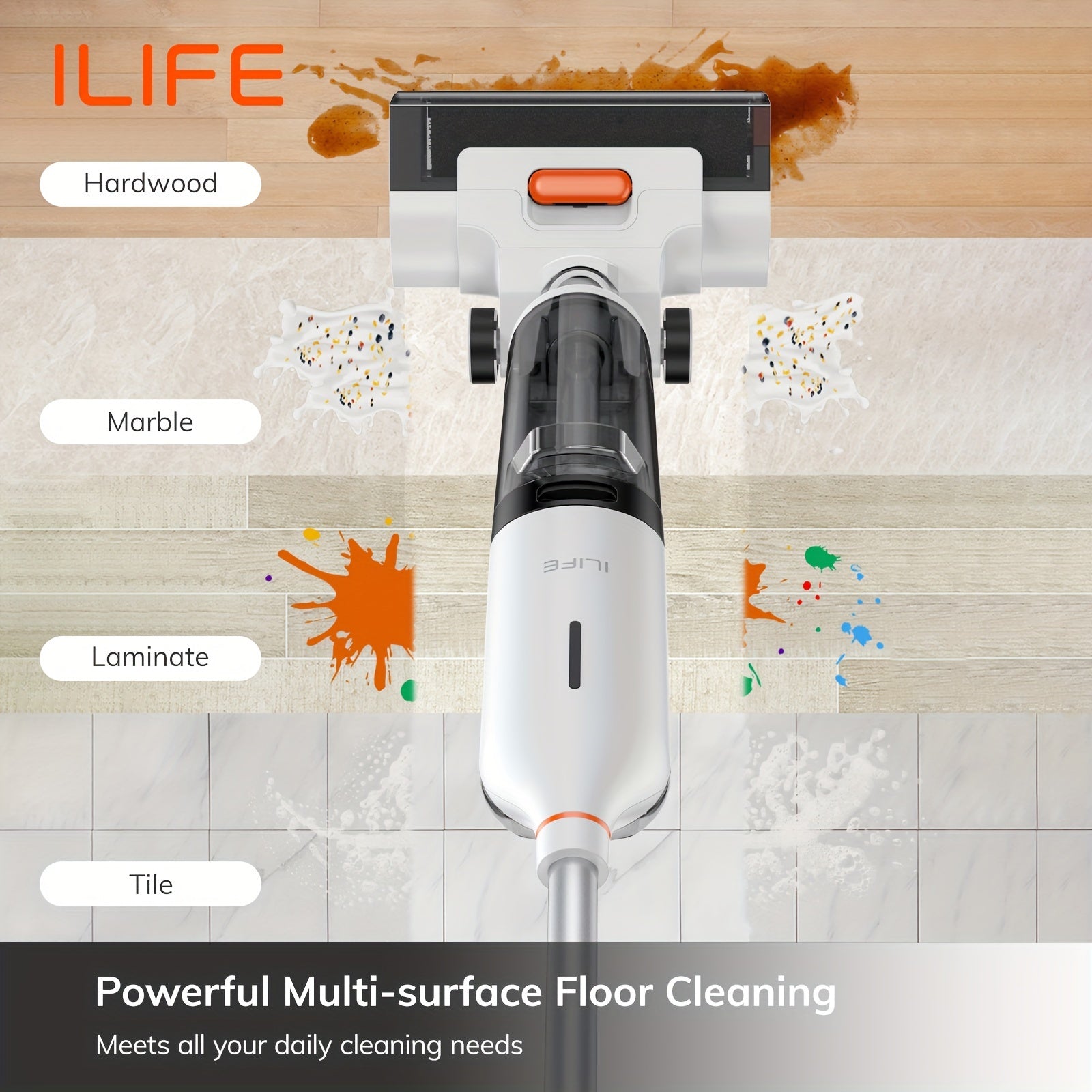 ILIFE W90 Cordless Wet Dry Vacuum Cleaner, All in One Vacuum Mop Hardwood Floor Cleaner, Lightweight One-Step Cleaning