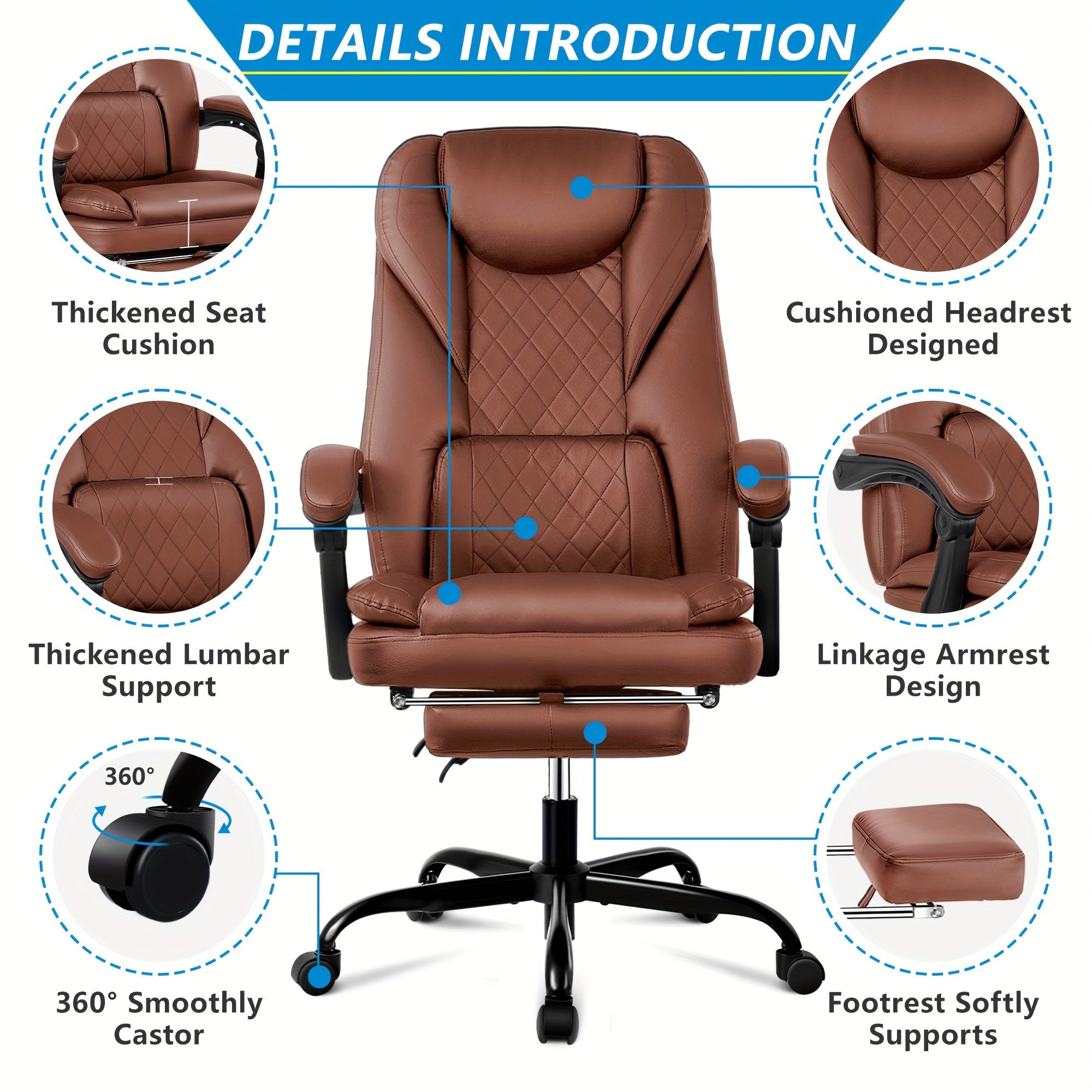 Actflame Executive Office Chair with Footrest, Big and Tall Reclining Leather Chair, High Back Ergonomic Desk Computer Game Chair for Home Office