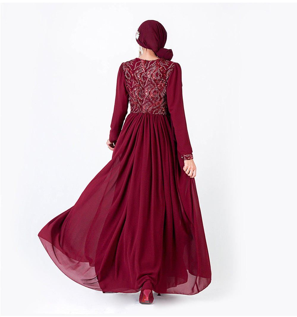 Embroidered Muslim Lace Long Sleeve Dress