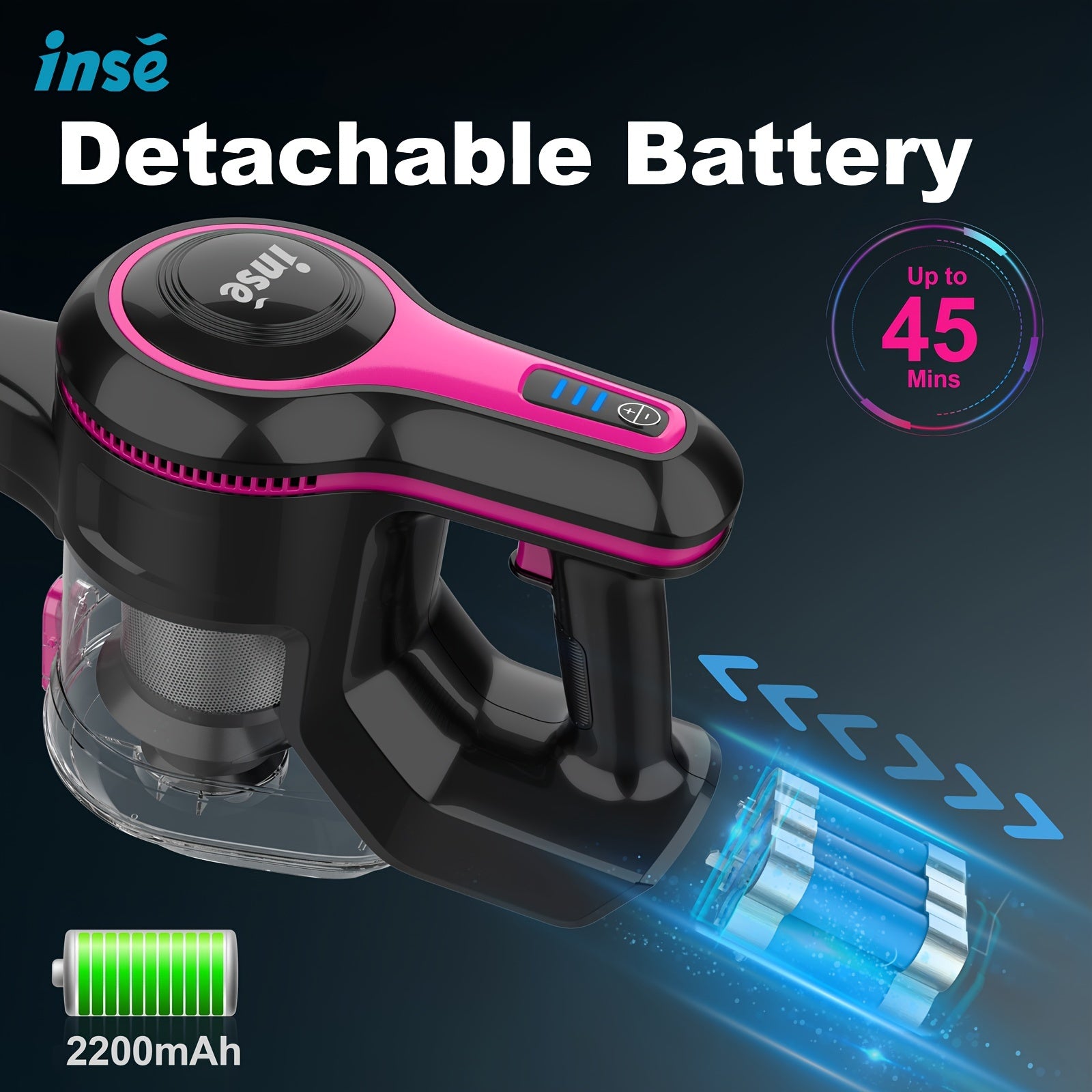 INSE N520 Cordless Vacuum Cleaner, 6 In 1 Rechargeable Powerful Lightweight Stick Vacuum With 2200 MAh Battery