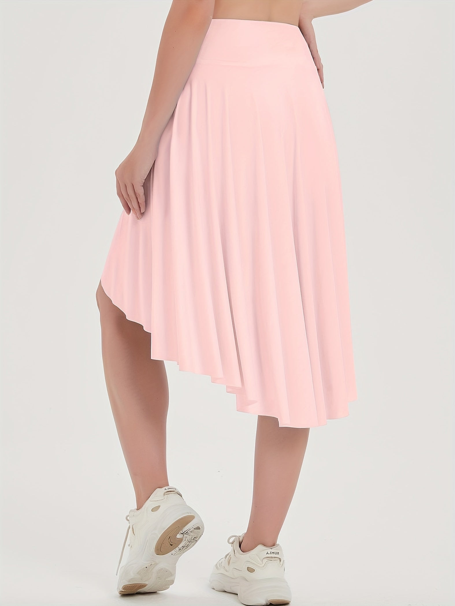 Solid Color High Waist Skirt, Elegant Dipped Hem Flowy Skirt For Spring & Summer, Women's Clothing