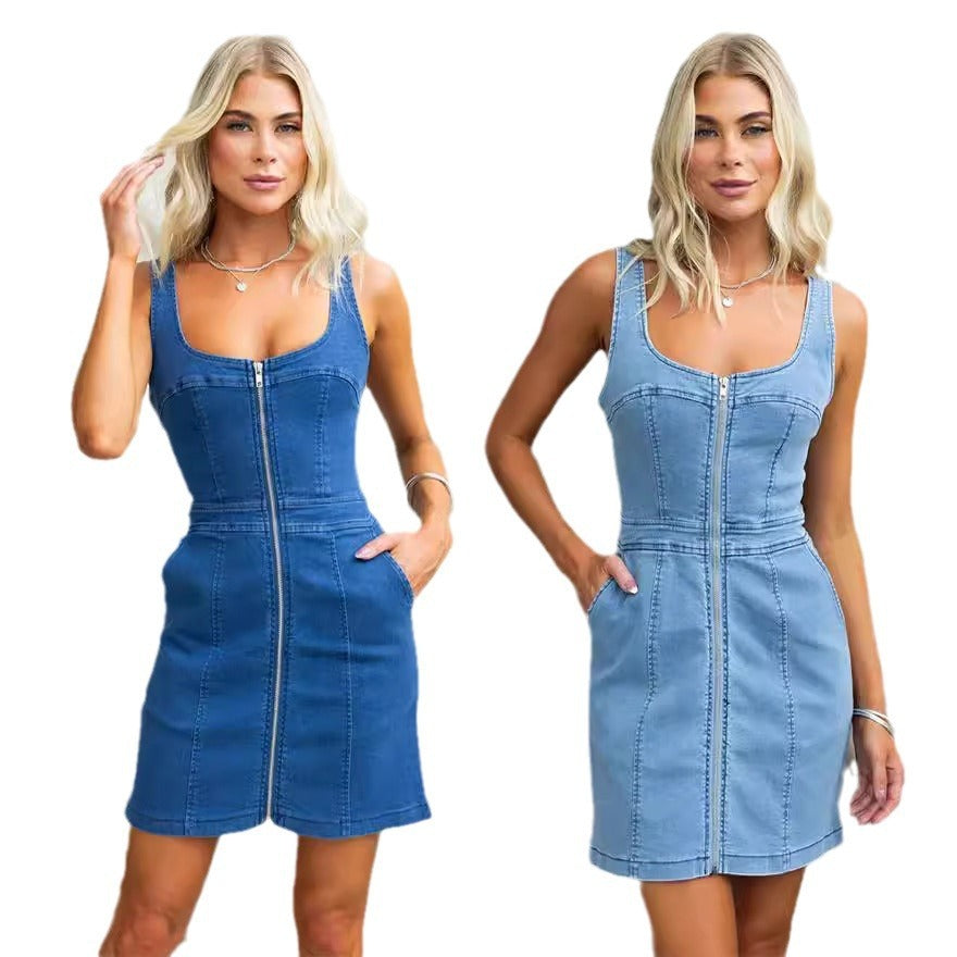 Spring And Summer Casual Slim Fit Denim Sleeveless Dress