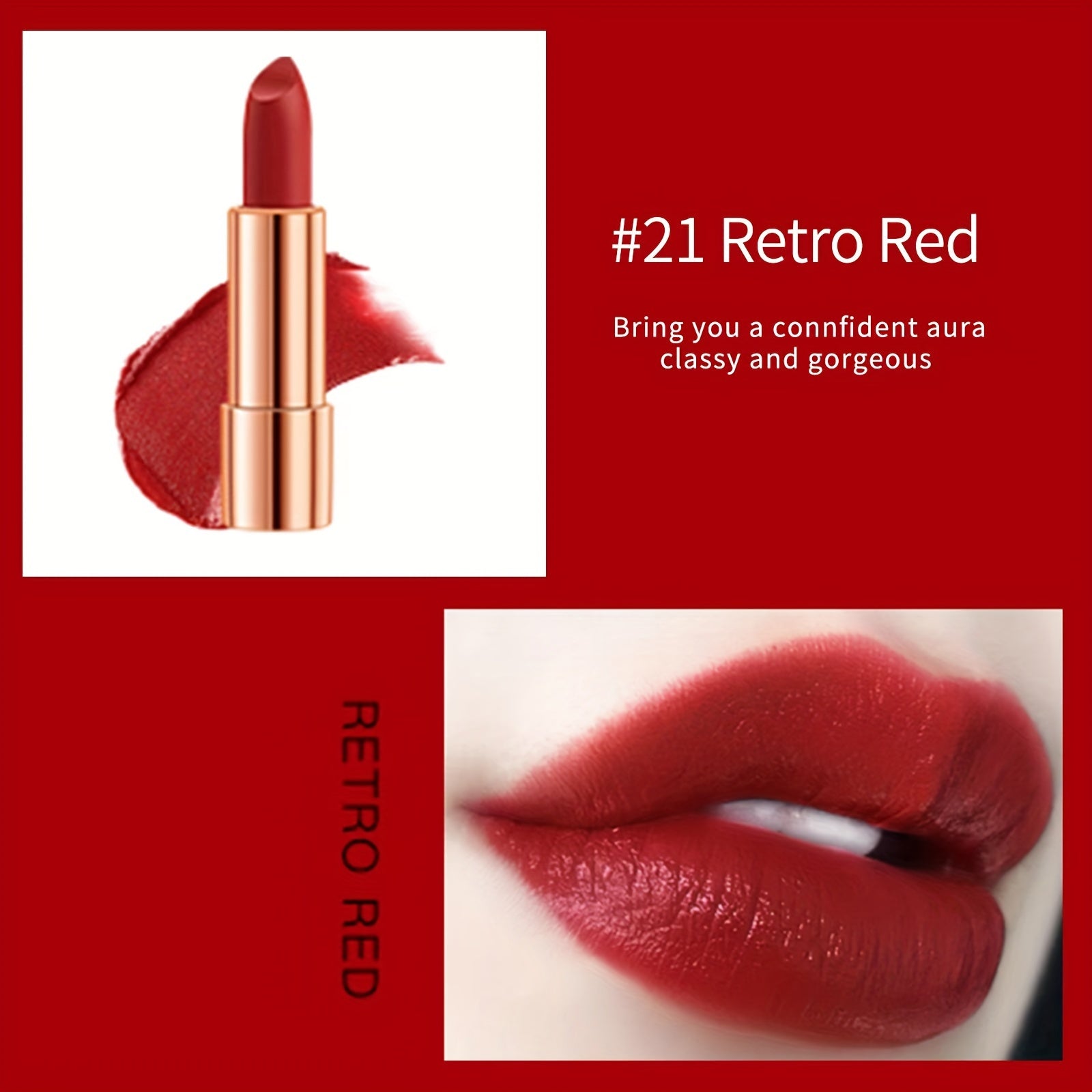 Velvet Texture Matte Lipstick Set - Long Lasting, Waterproof, Smudge Proof, Retractable Red Lipstick with Slivery Chain Bag