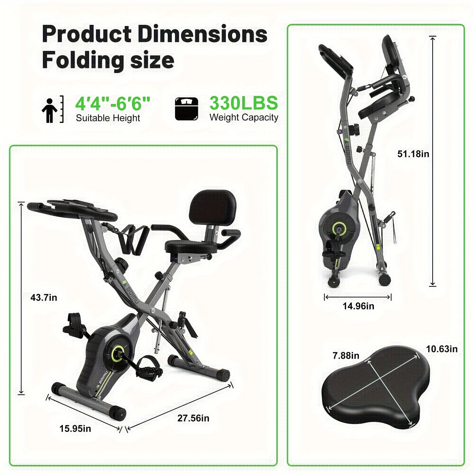 MITONOS  Exercise Bike, 5-in-1 Foldable Stationary Bike, For Home Workout, 16-Level Adjustable Resistance, With 330lbs Capacity