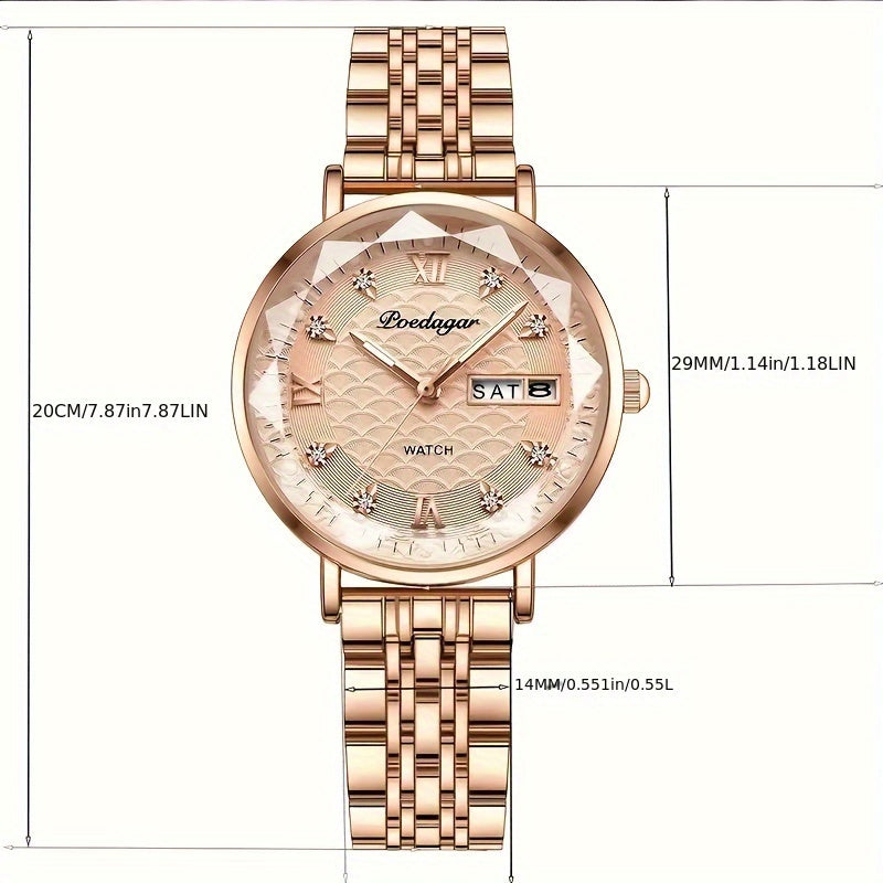 Poedagar Women's Elegant Glamorous Quartz Watch - Luminous, Swiss Movement, Alloy Band & Case