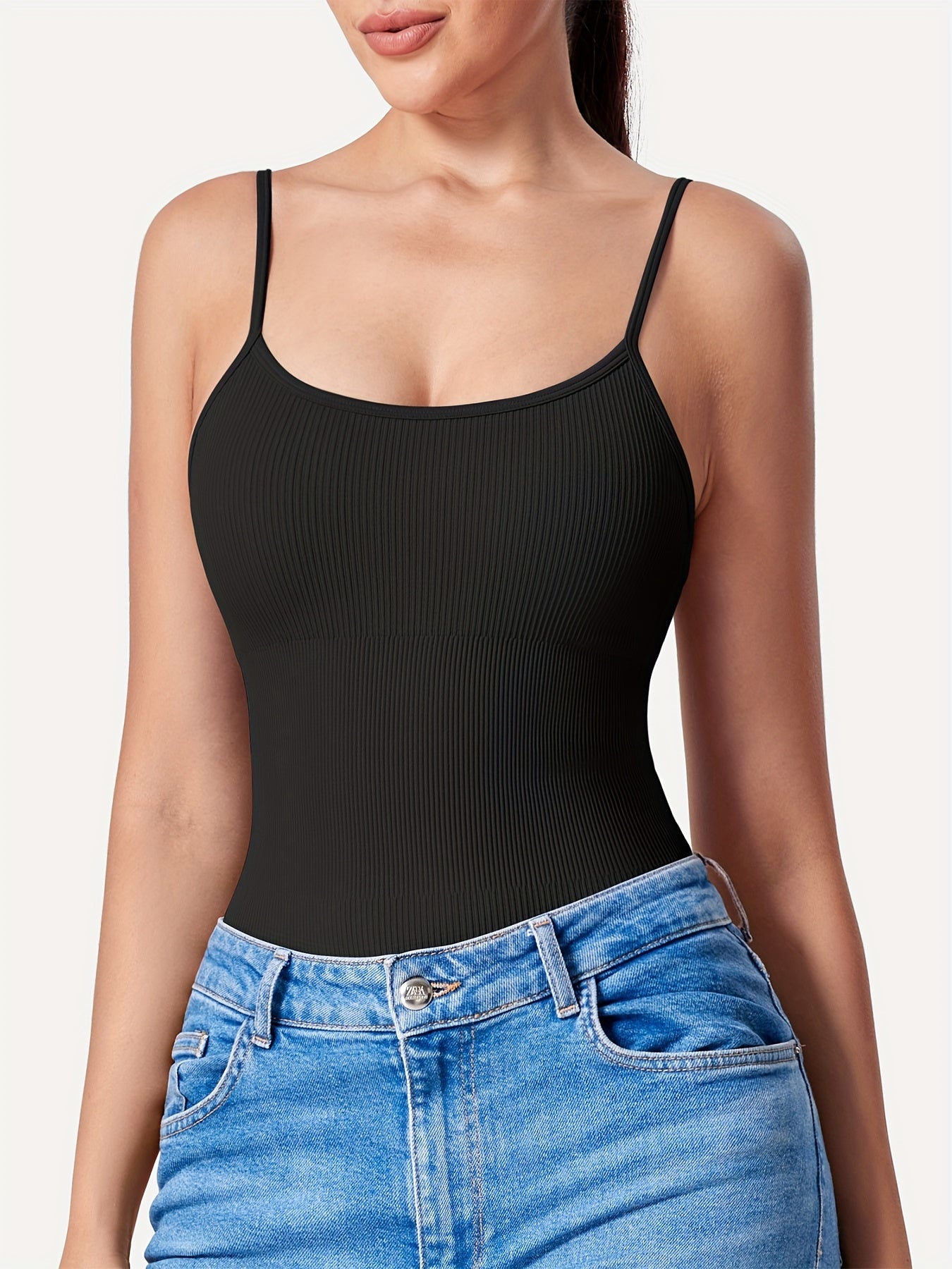 Solid Color Ribbed Cami Bodysuit, Sexy Backless Slim Bodysuit For Summer, Women's Clothing