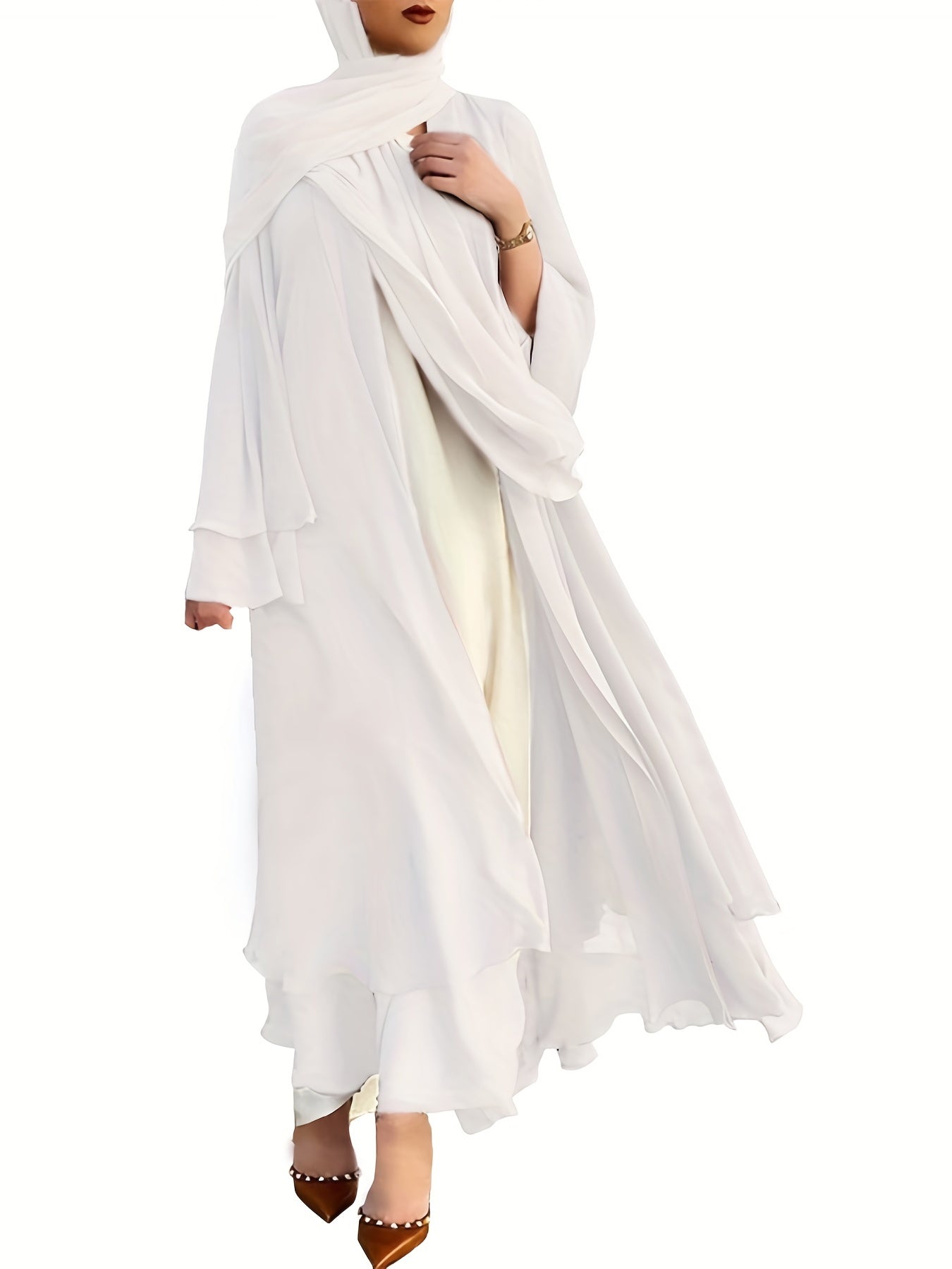 Islamic Modest Dress Without Hijab, Long Sleeve Open Front Casual Modest Muslim Dress