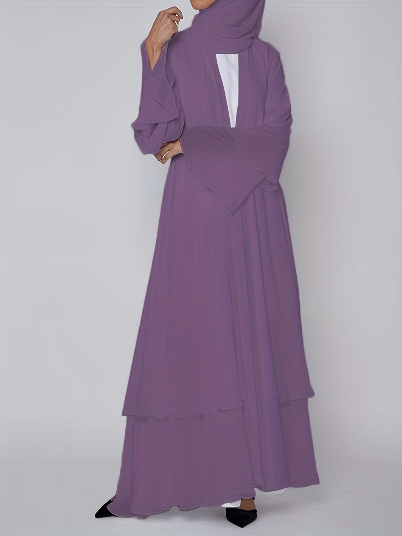 Islamic Modest Dress Without Hijab, Long Sleeve Open Front Casual Modest Muslim Dress