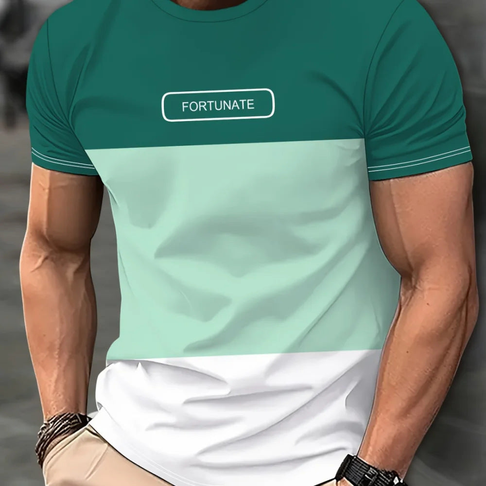 Casual Men's T-shirt Gradient Color 3D Short Sleeve Top