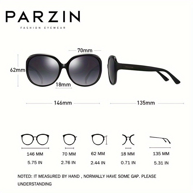 PARZIN Fashion Retro Polarized Glasses For Women, Oversized Oval TR90 Frame, Metal Hinges, TAC Lenses For Hiking