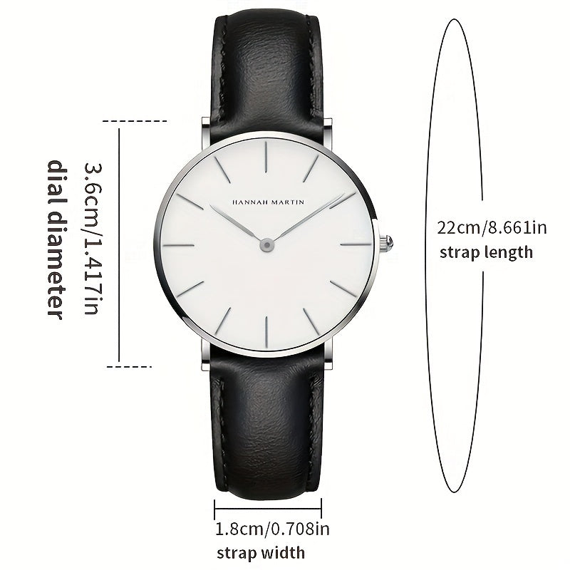 Hannah Martin Japanese Movement Quartz Watch Casual Round Pointer Analog PU Leather Wrist Watch