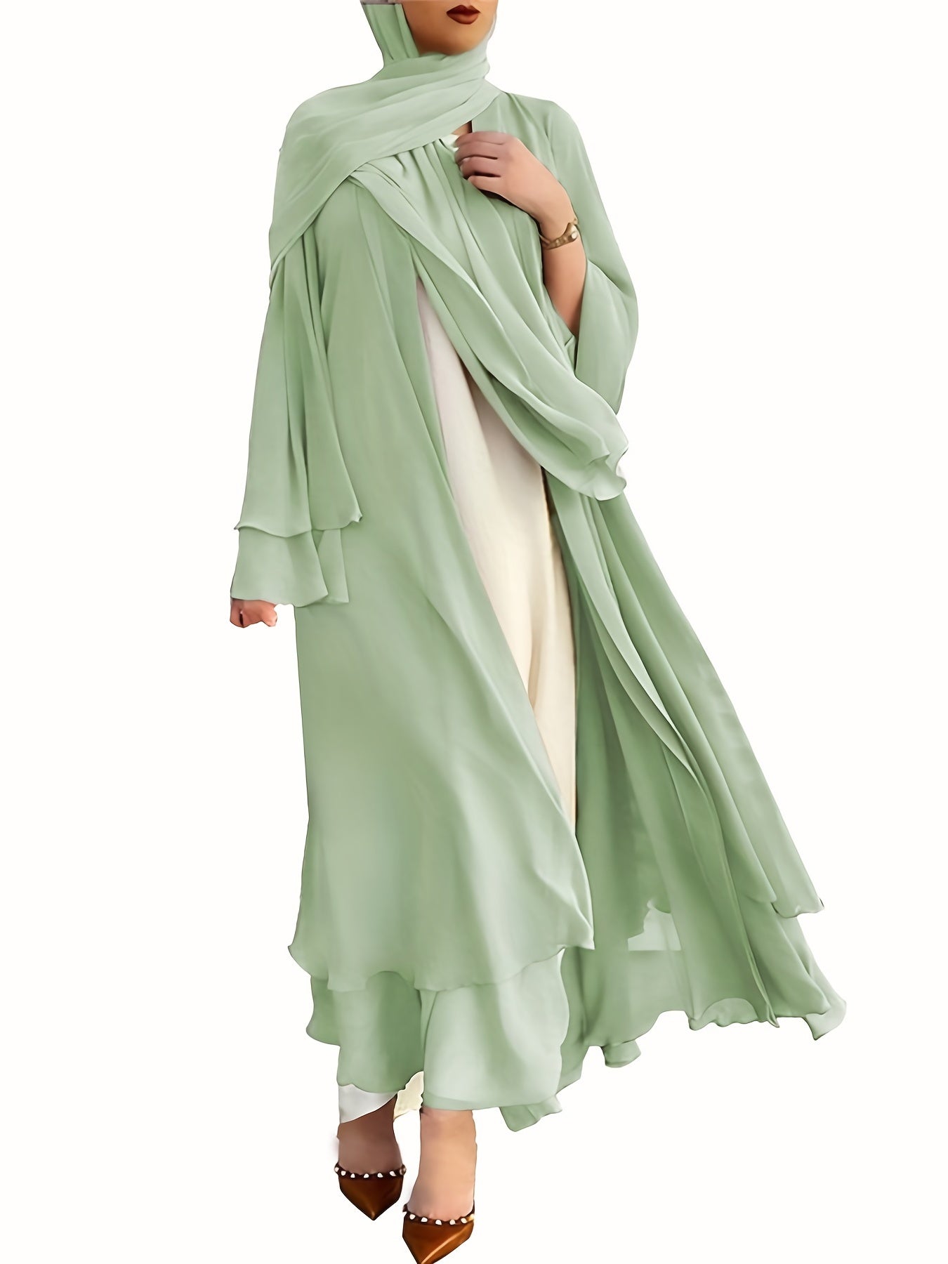 Islamic Modest Dress Without Hijab, Long Sleeve Open Front Casual Modest Muslim Dress