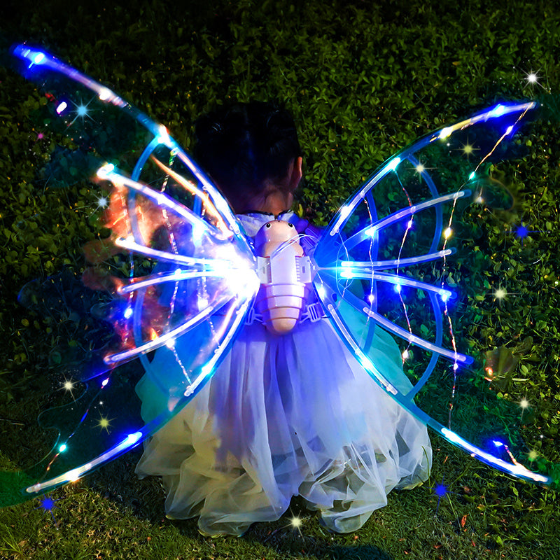 Girls Electrical Butterfly Wings With Lights Glowing Shiny Dress Up Moving Fairy Wings For Birthday Wedding Christmas Halloween