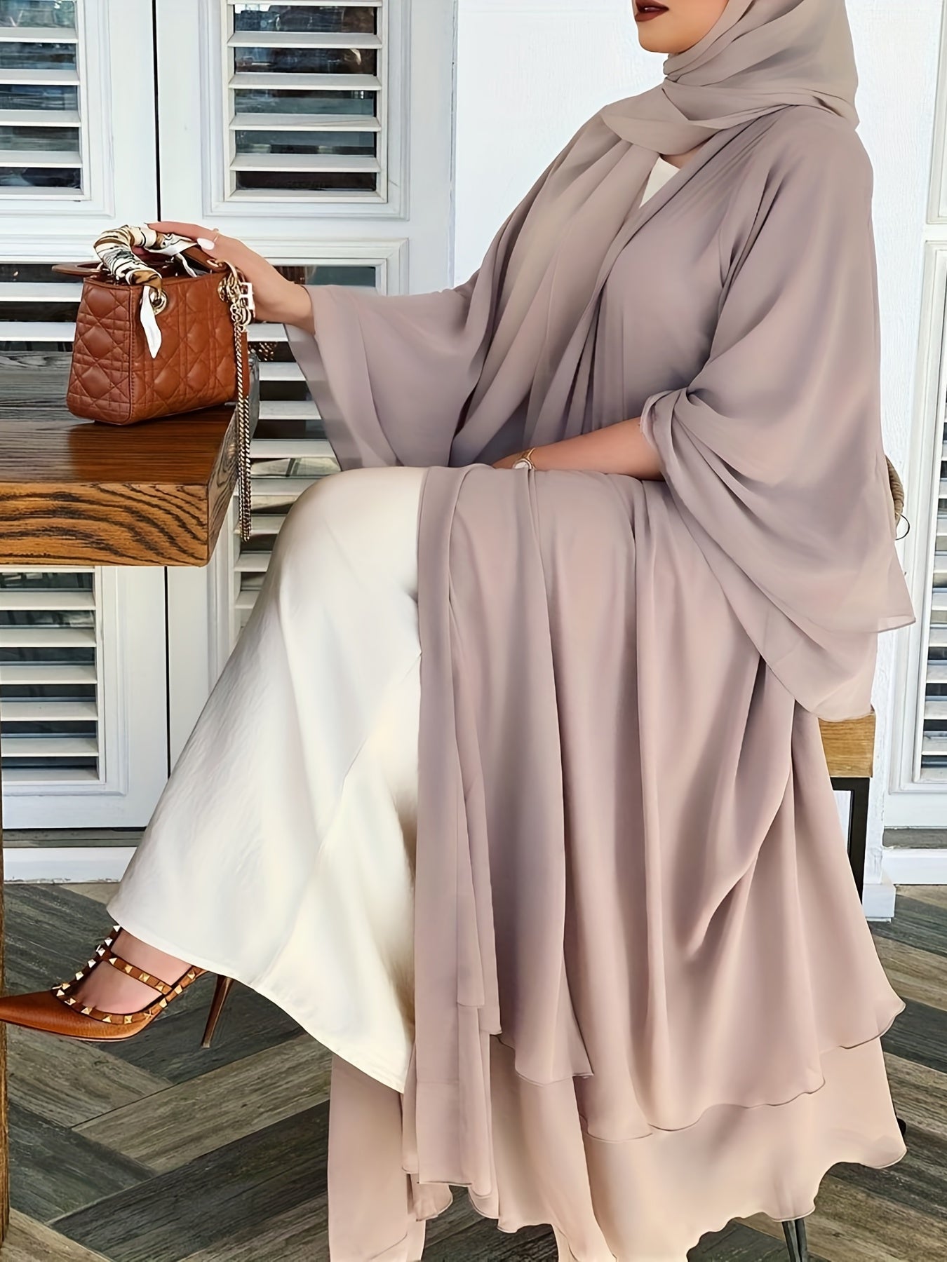 Islamic Modest Dress Without Hijab, Long Sleeve Open Front Casual Modest Muslim Dress