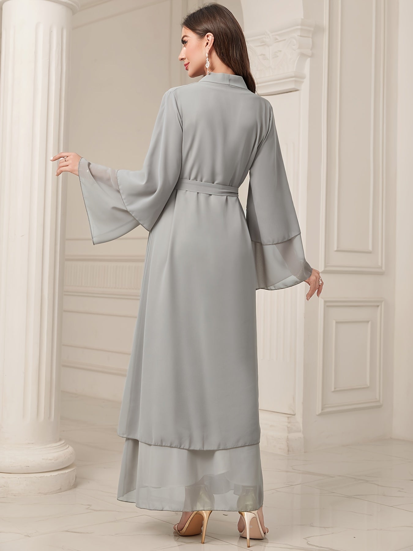 Islamic Modest Dress Without Hijab, Long Sleeve Open Front Casual Modest Muslim Dress