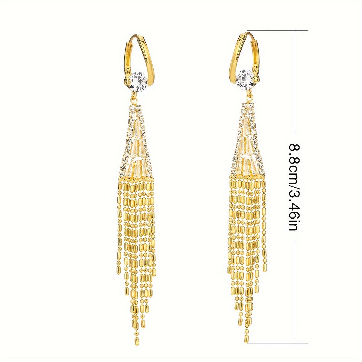 Elegant Dangle Earrings Sparkling Tassel Design Paved Shining Zirconia Match