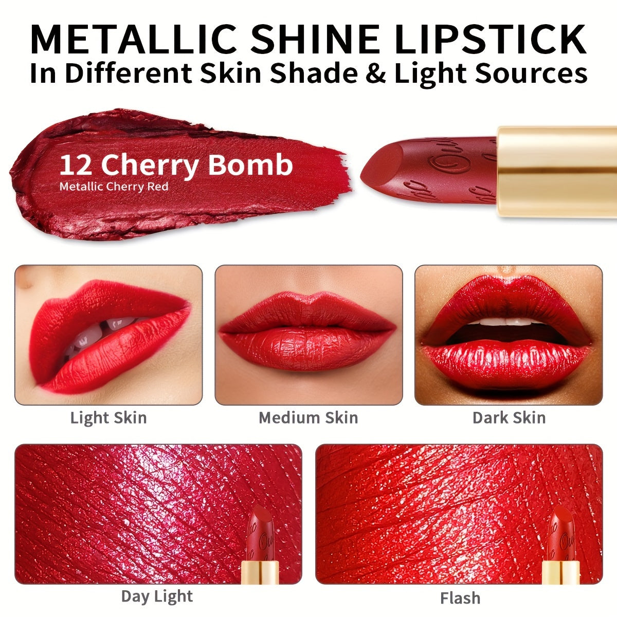 Oulac Red Lipstick 3 Pcs Set - Includes Metallic, Infinity Moisture, Moisture Shine Lipsticks,