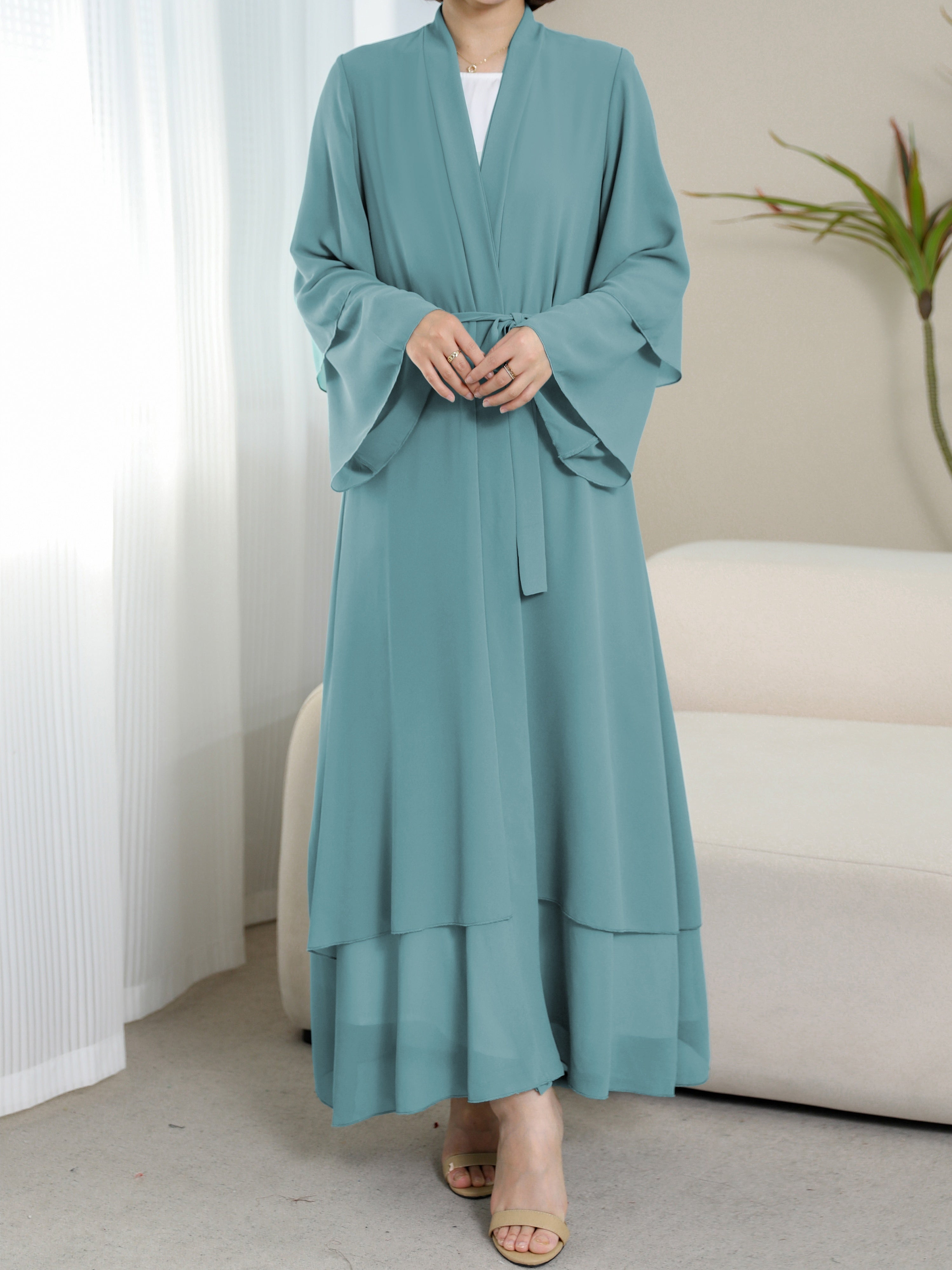 Islamic Modest Dress Without Hijab, Long Sleeve Open Front Casual Modest Muslim Dress