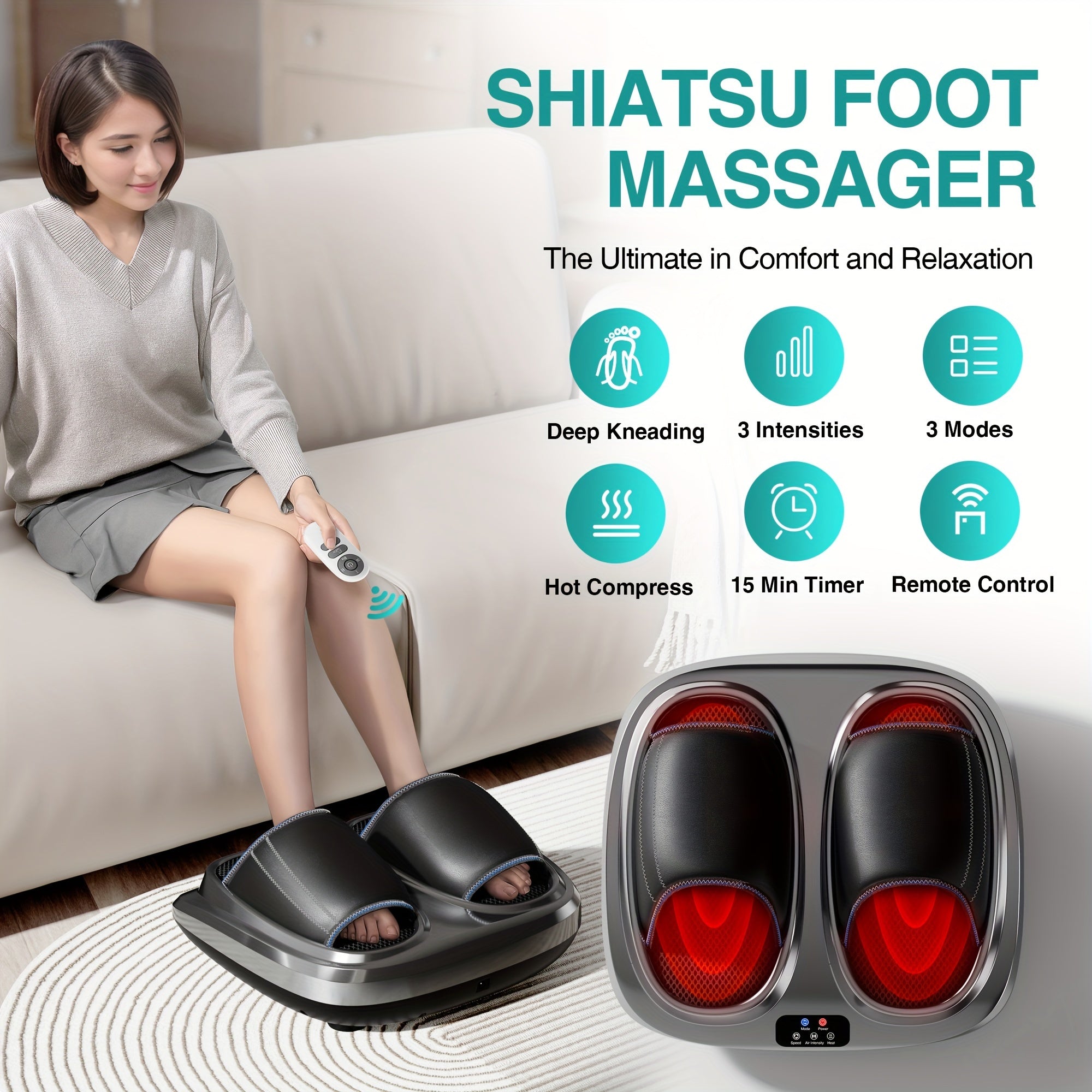 2023 3D Shiatsu Foot Massager for Circulation and Relax, Foot Massager Machine with Deep-Kneading and heat, help for Relax, Calf Massager, ideal gift for Mom Dad Friends Christmas