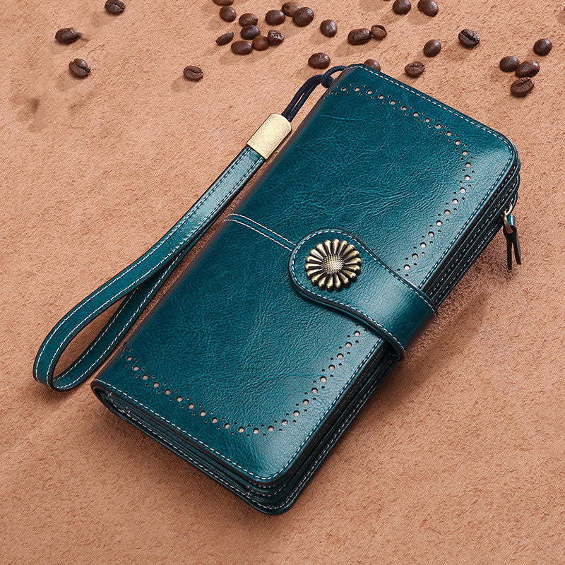 Hollow Women Clutch Leather Wallet Female Long Wallet Women Zipper Purse Strap Money Bag Purse