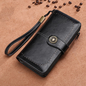 Hollow Women Clutch Leather Wallet Female Long Wallet Women Zipper Purse Strap Money Bag Purse