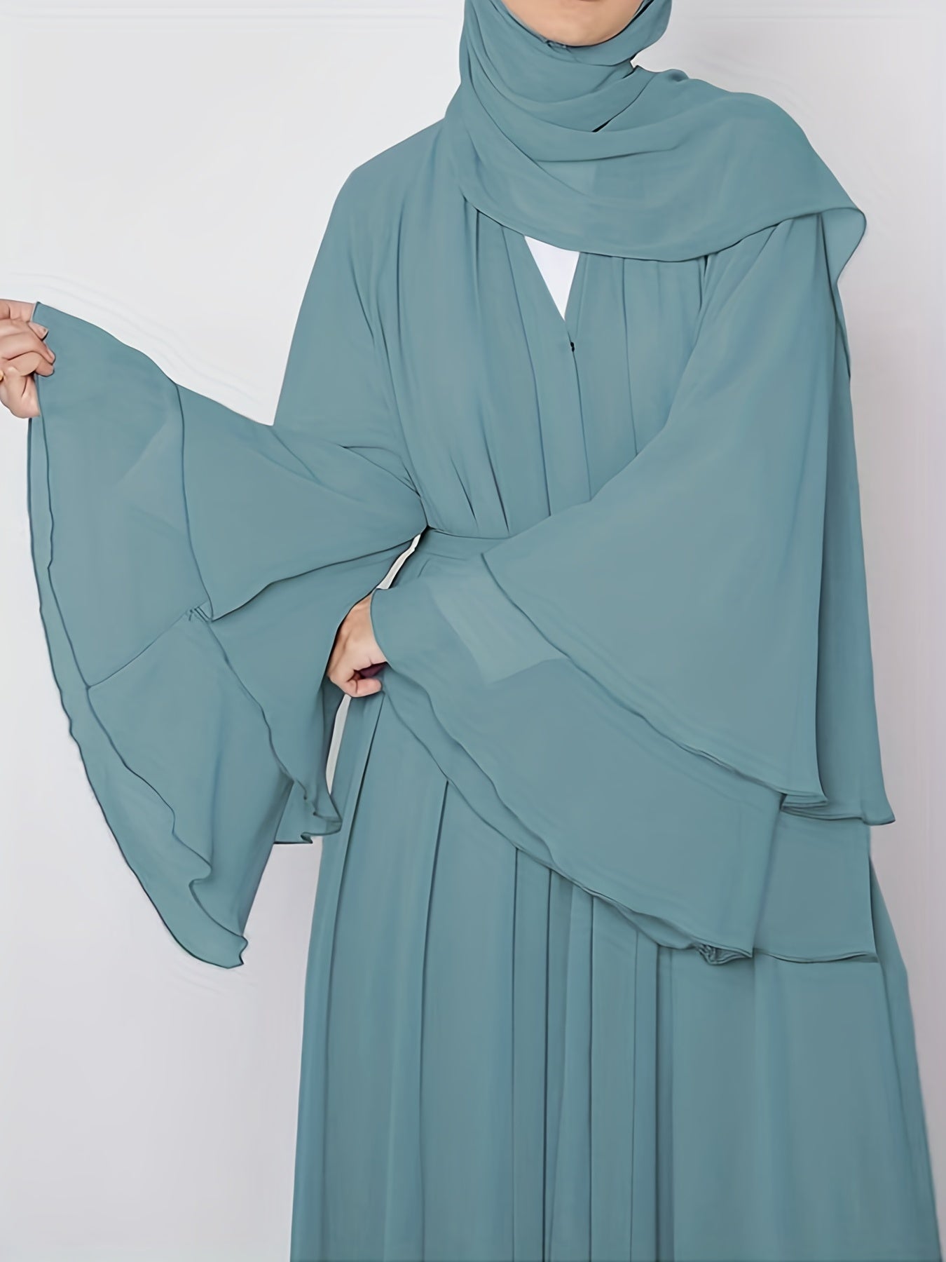 Islamic Modest Dress Without Hijab, Long Sleeve Open Front Casual Modest Muslim Dress