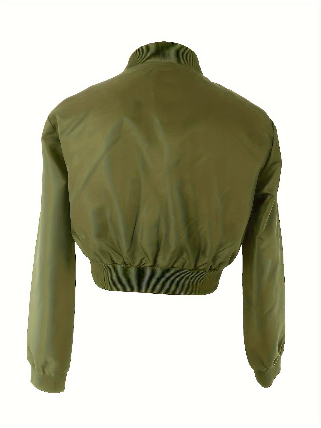 Zipper Solid Crop Jacket, Y2K Long Sleeve Jacket For Spring & Fall, Women's Clothing