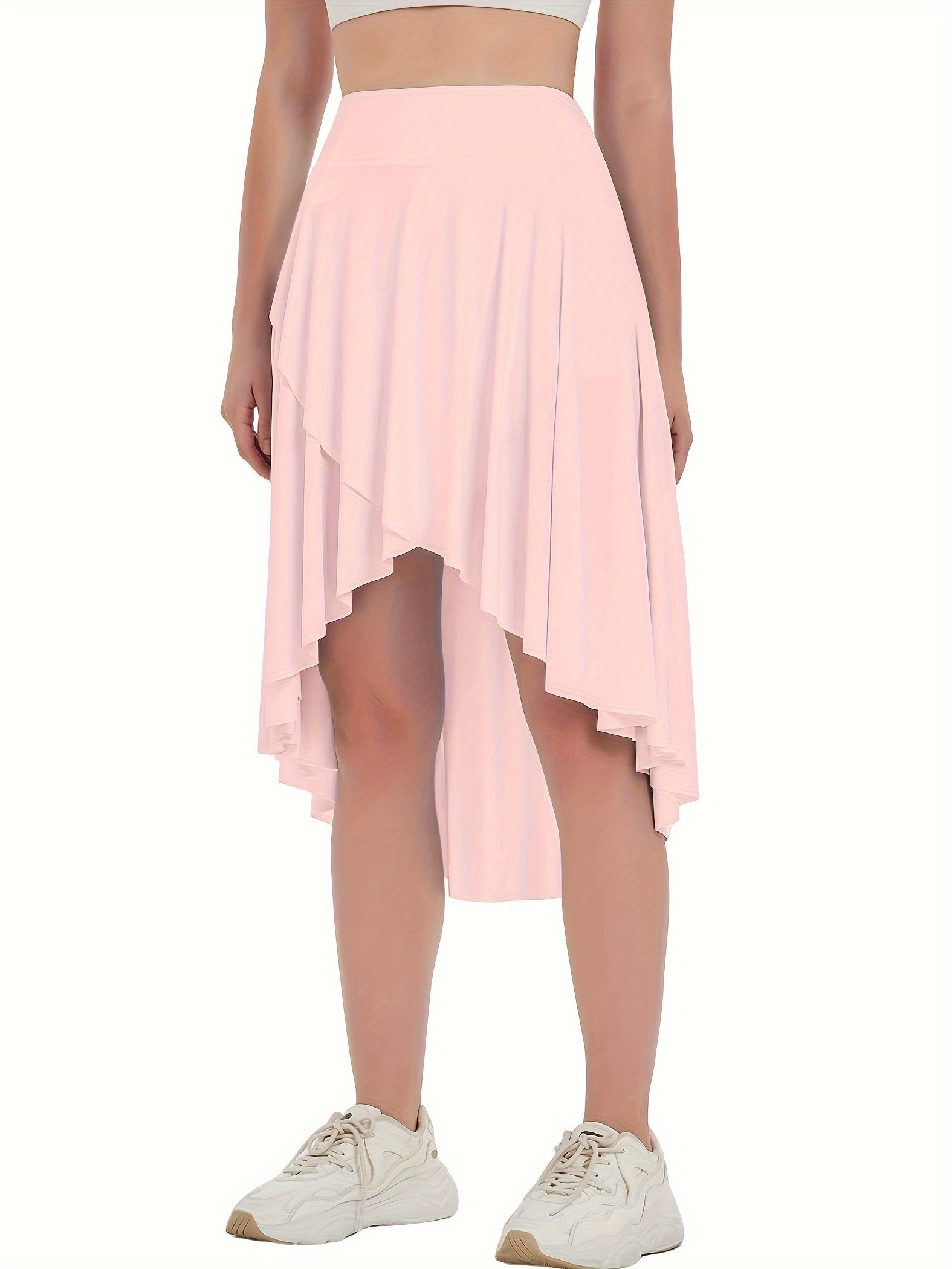 Solid Color High Waist Skirt, Elegant Dipped Hem Flowy Skirt For Spring & Summer, Women's Clothing