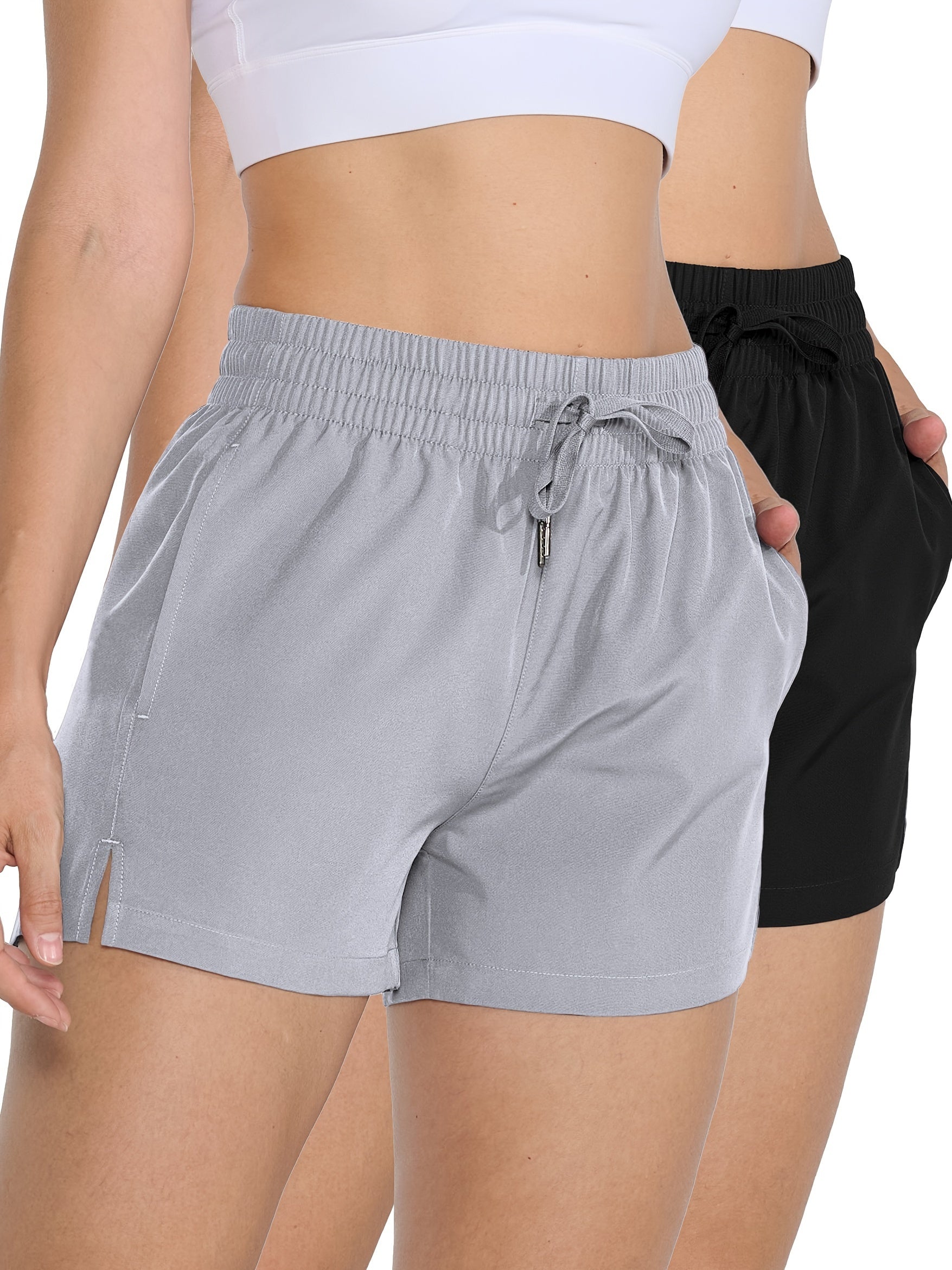 2 Pack 3" Womens Athletic Shorts Basic Running Shorts Lightweight Quick Dry Gym Workout Shorts With Pockets