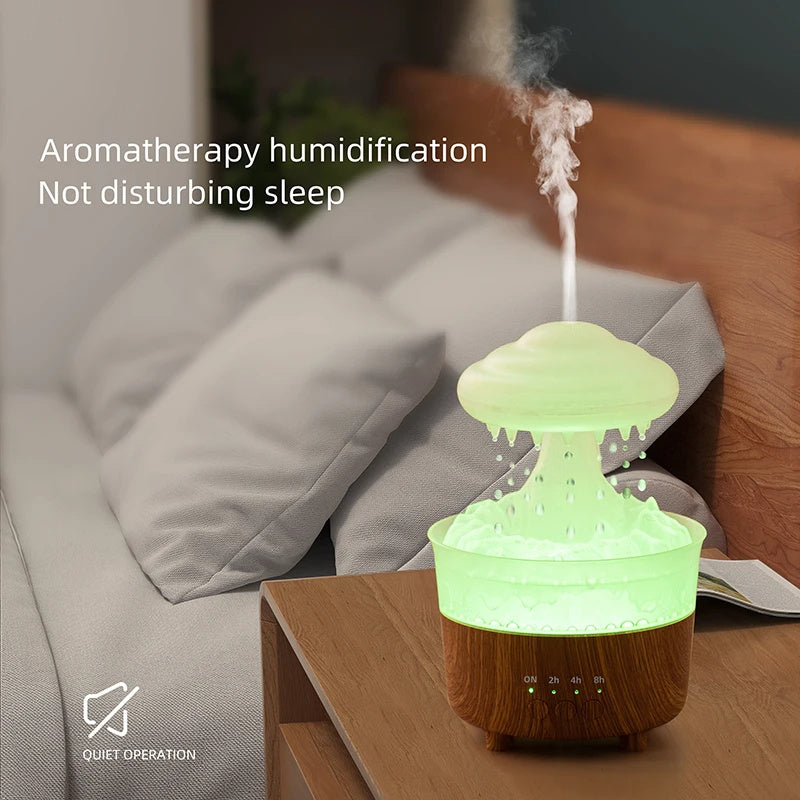 Luftbefeuchter mit Regenwolke und Nachtlicht, mit Geräusch von Regentropfen und 7-farbigem LED-Licht, Diffusor für ätherische Öle, Aromatherapie