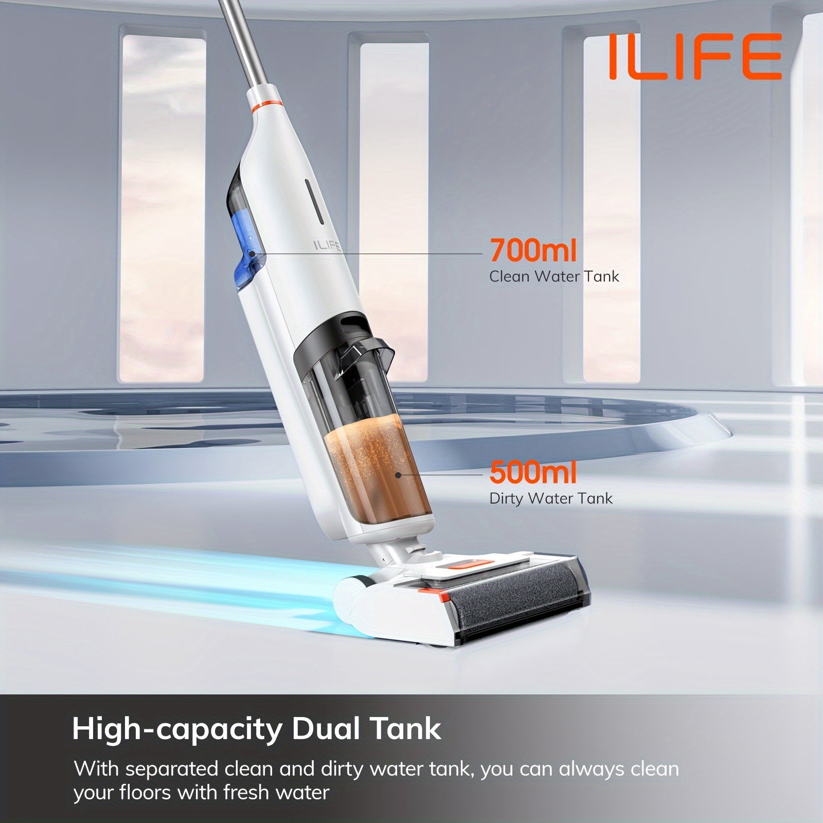 ILIFE W90 Cordless Wet Dry Vacuum Cleaner, All in One Vacuum Mop Hardwood Floor Cleaner, Lightweight One-Step Cleaning