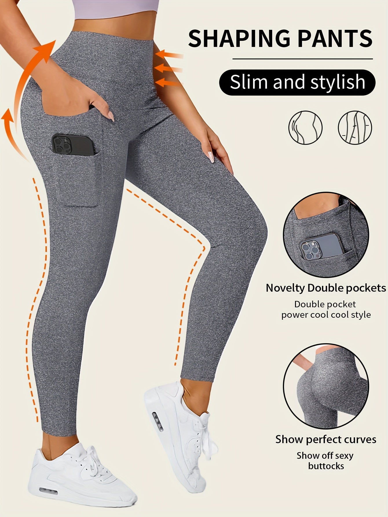 Seamless High Rise Leggings, Butt Lifting Leggings With Phone Pockets, Women's Underwear & Shapewear