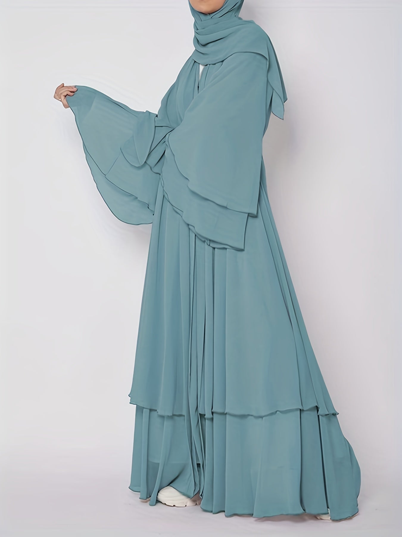 Islamic Modest Dress Without Hijab, Long Sleeve Open Front Casual Modest Muslim Dress