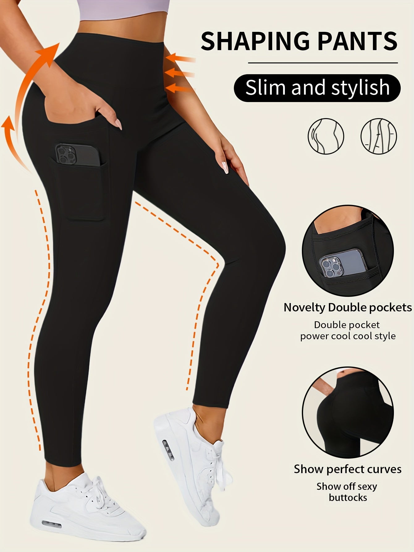 Seamless High Rise Leggings, Butt Lifting Leggings With Phone Pockets, Women's Underwear & Shapewear