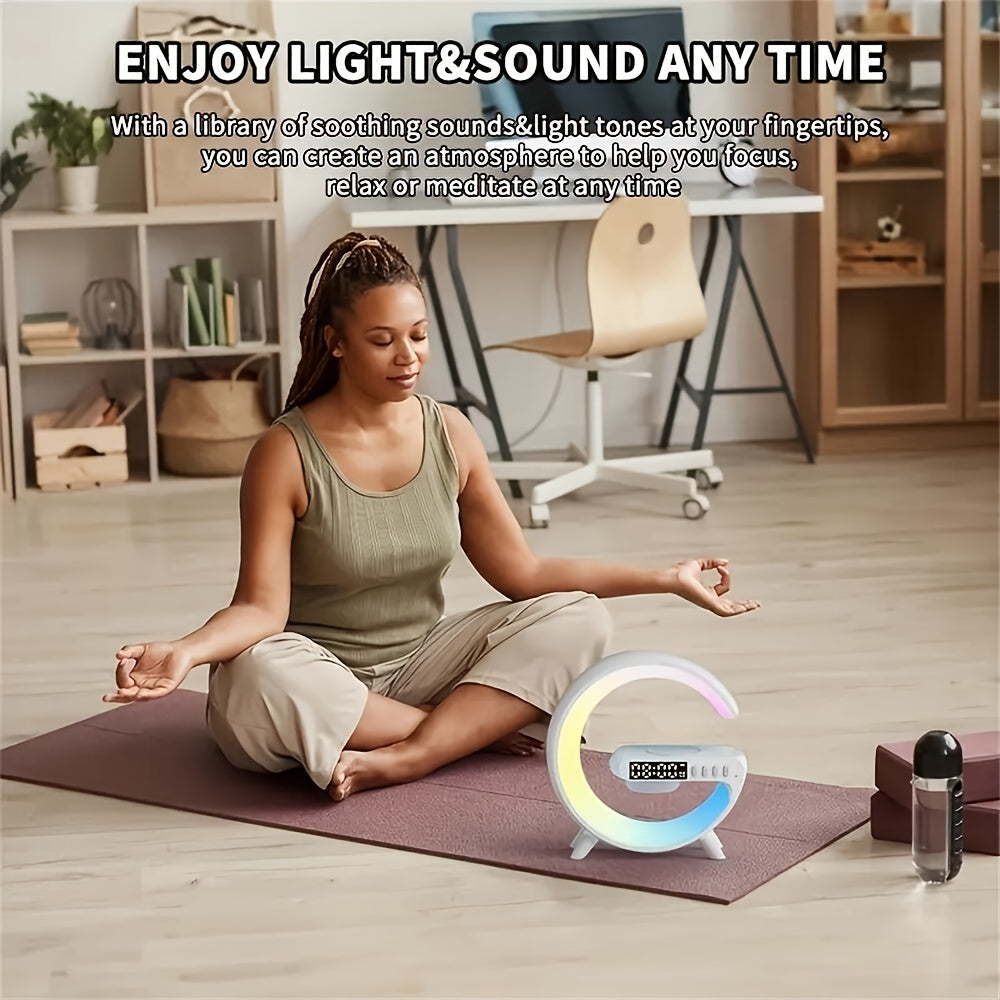 Wireless Speakers With Wireless Fast Charging, Rhythm RGB Light, Bar Smart Light, Sunrise Alarm Clock, Wake Up Light For Bedrooms, Dimmable Table Lamp.