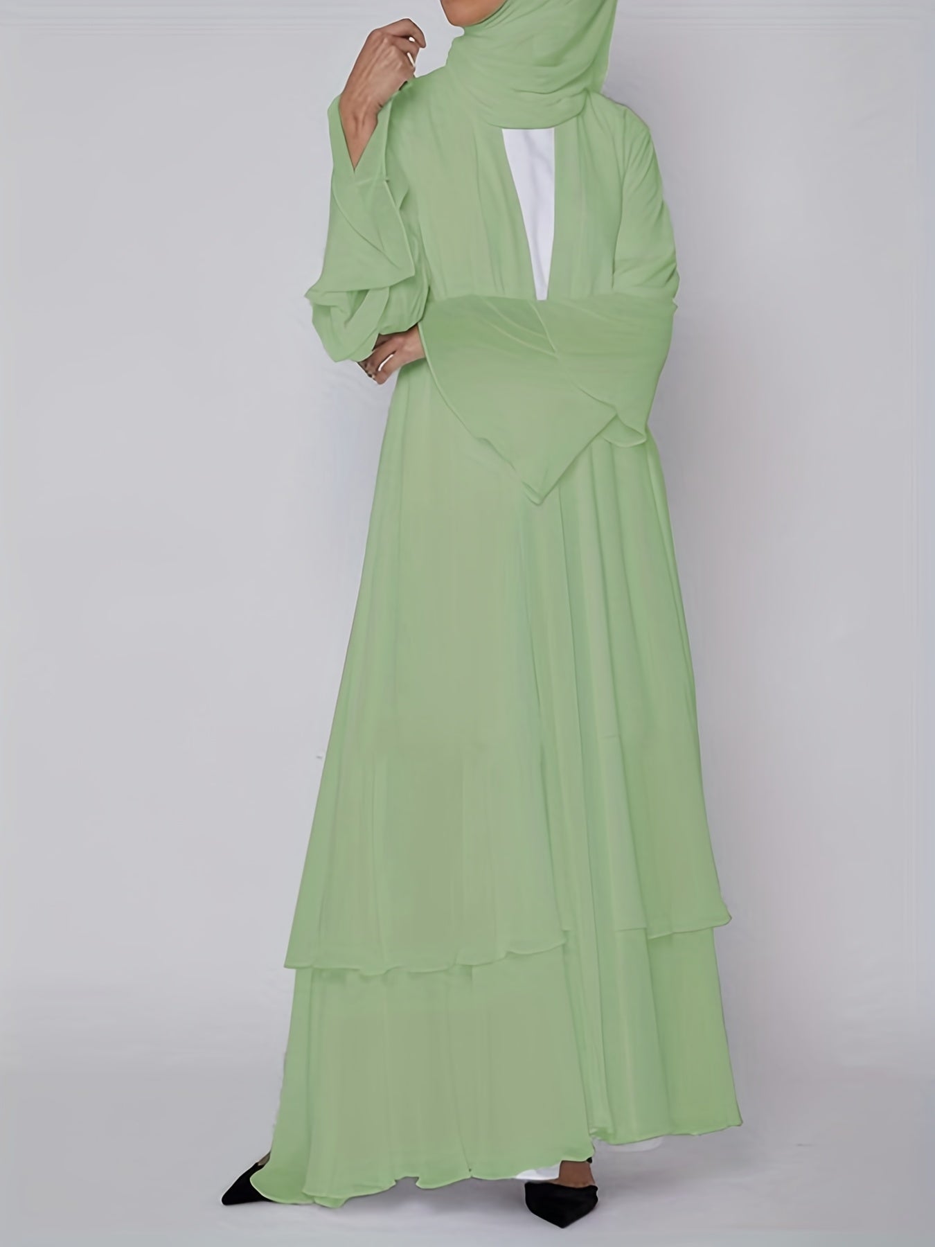 Islamic Modest Dress Without Hijab, Long Sleeve Open Front Casual Modest Muslim Dress