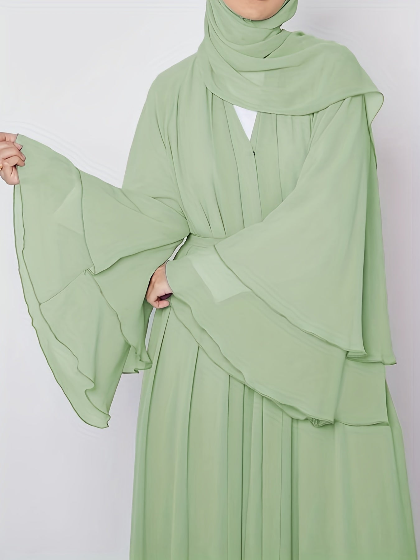 Islamic Modest Dress Without Hijab, Long Sleeve Open Front Casual Modest Muslim Dress