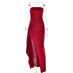 Trägerloses, geteiltes, langes Kleid, Sommermode, plissiertes Brautjungfernkleid für Damen, Party, Hochzeit, Kleidung