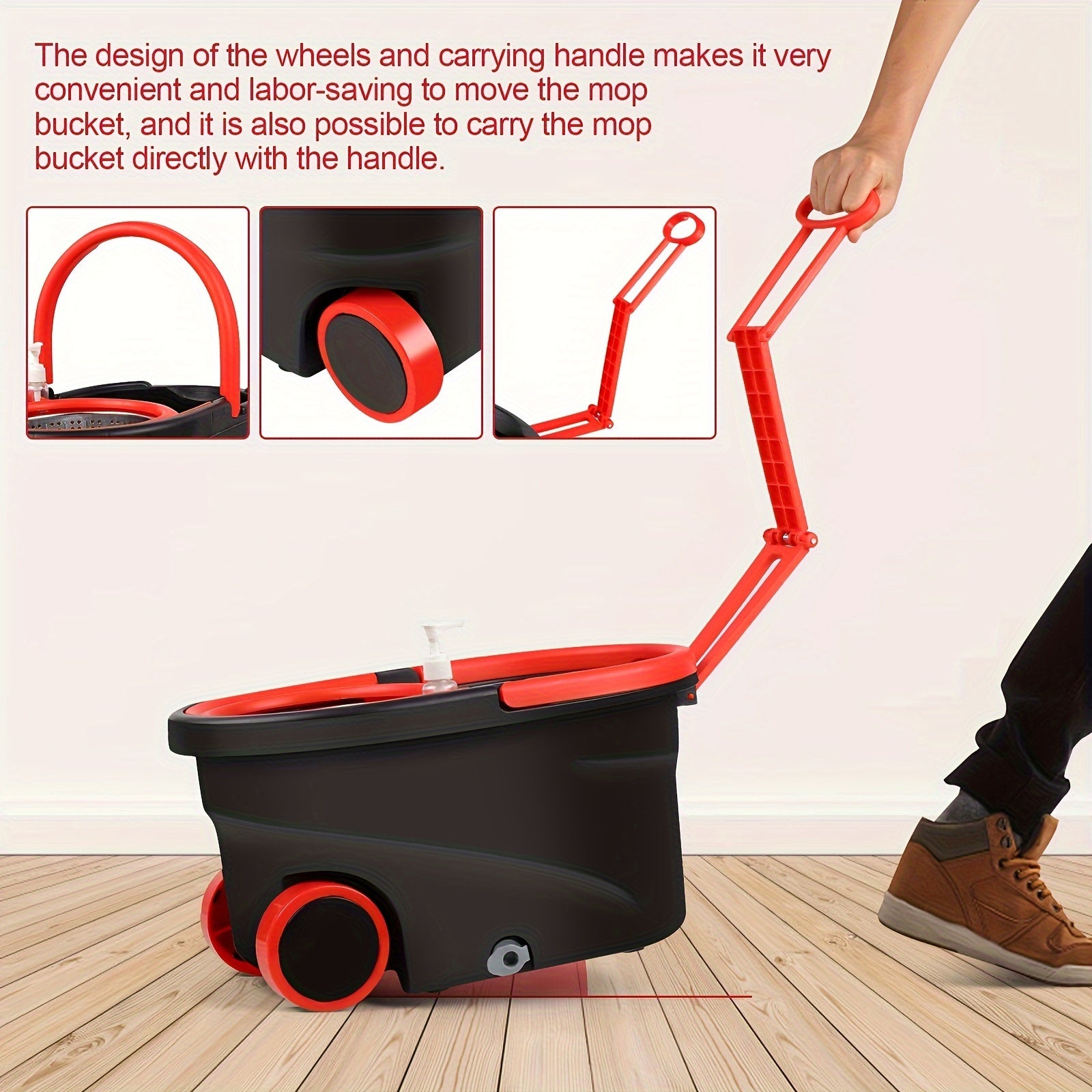 Spin Mop and Bucket with Wringer Set on Wheels, 360° Spinning Mop Bucket System with 3 Microfiber Mop Replacement Heads