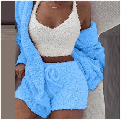 Winter Sexy Frauen Homewear Anzug Casual Pyjamas Set Dame Weibliche Weiche Warme Langarm Freiliegende Nabel Weste Shorts Set